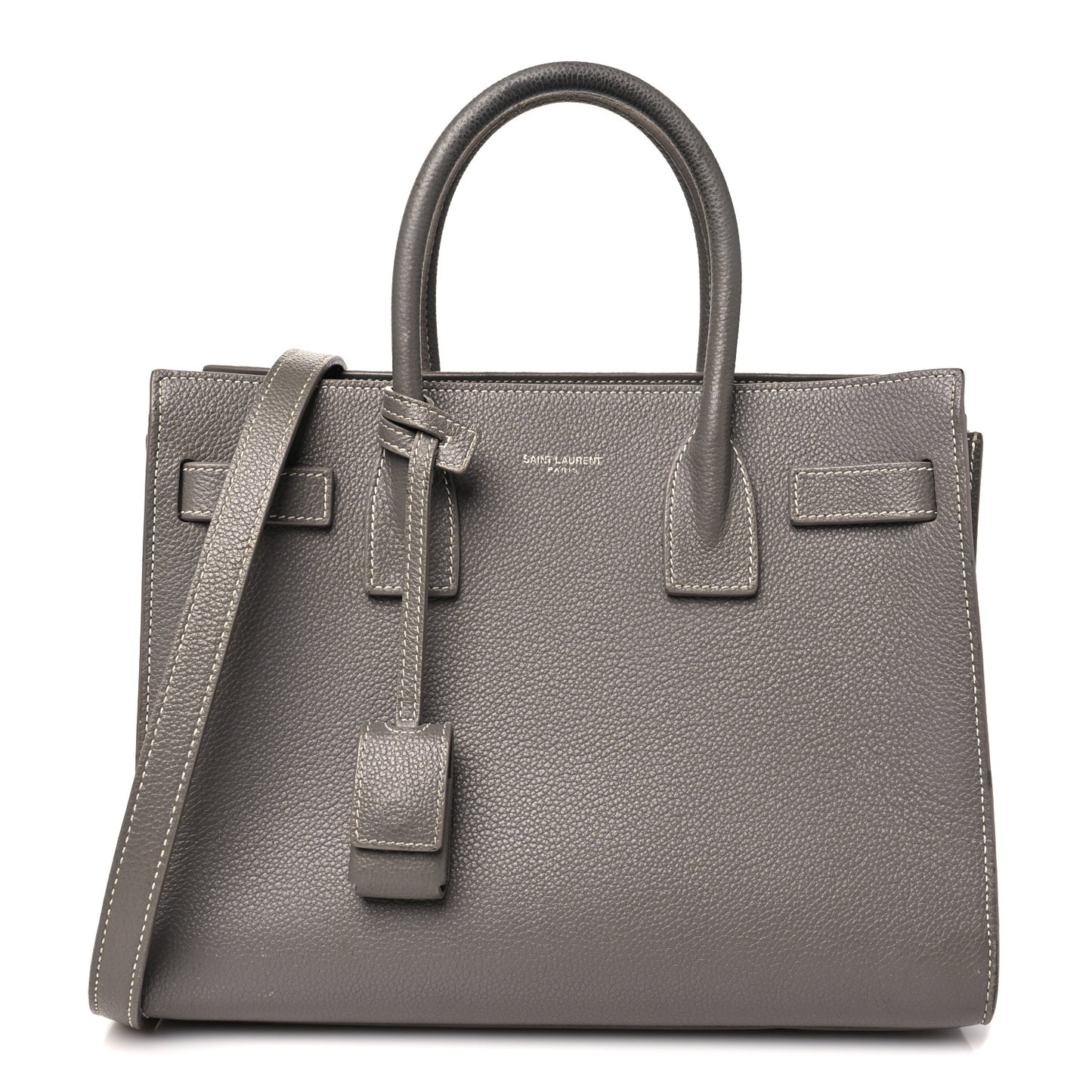 Grained Calfskin Topstich Baby Sac De Jour Grey
