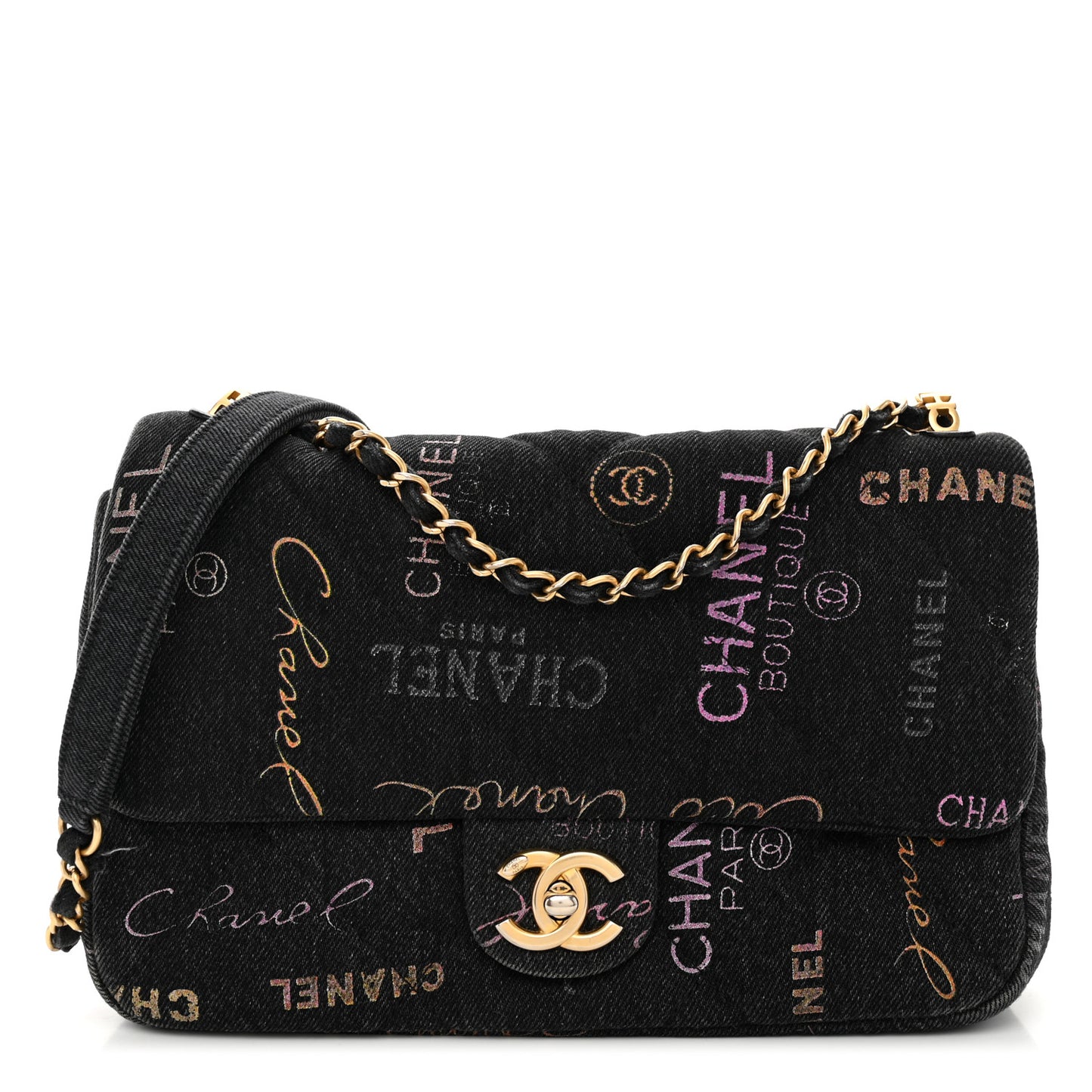 Denim Quilted Denim Mood Large Flap Black Multicolor