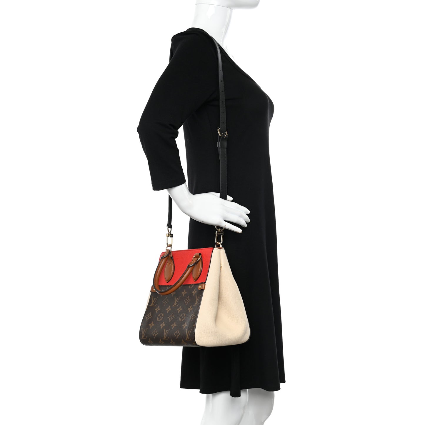 Calfskin Monogram Fold Tote PM Cerise Cream Black