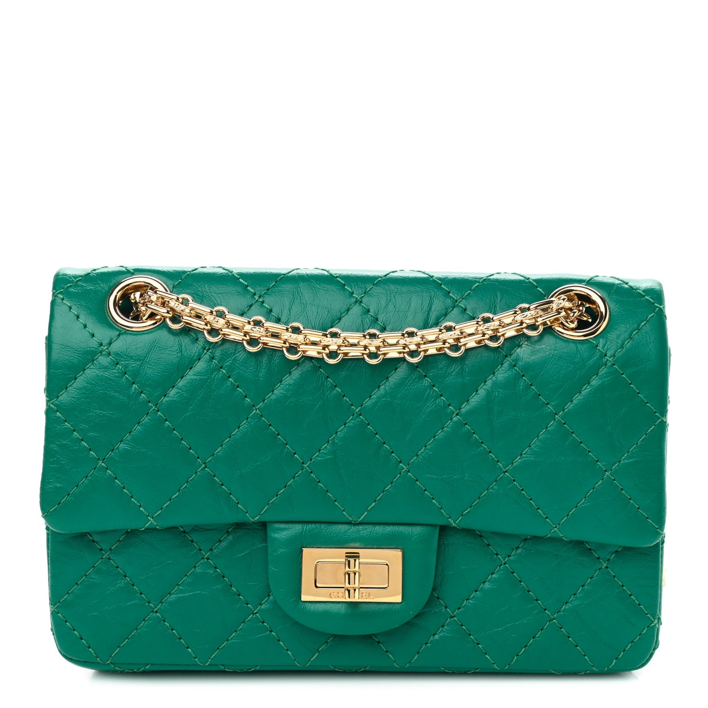 Aged Calfskin Quilted 2.55 Reissue Mini Flap Green