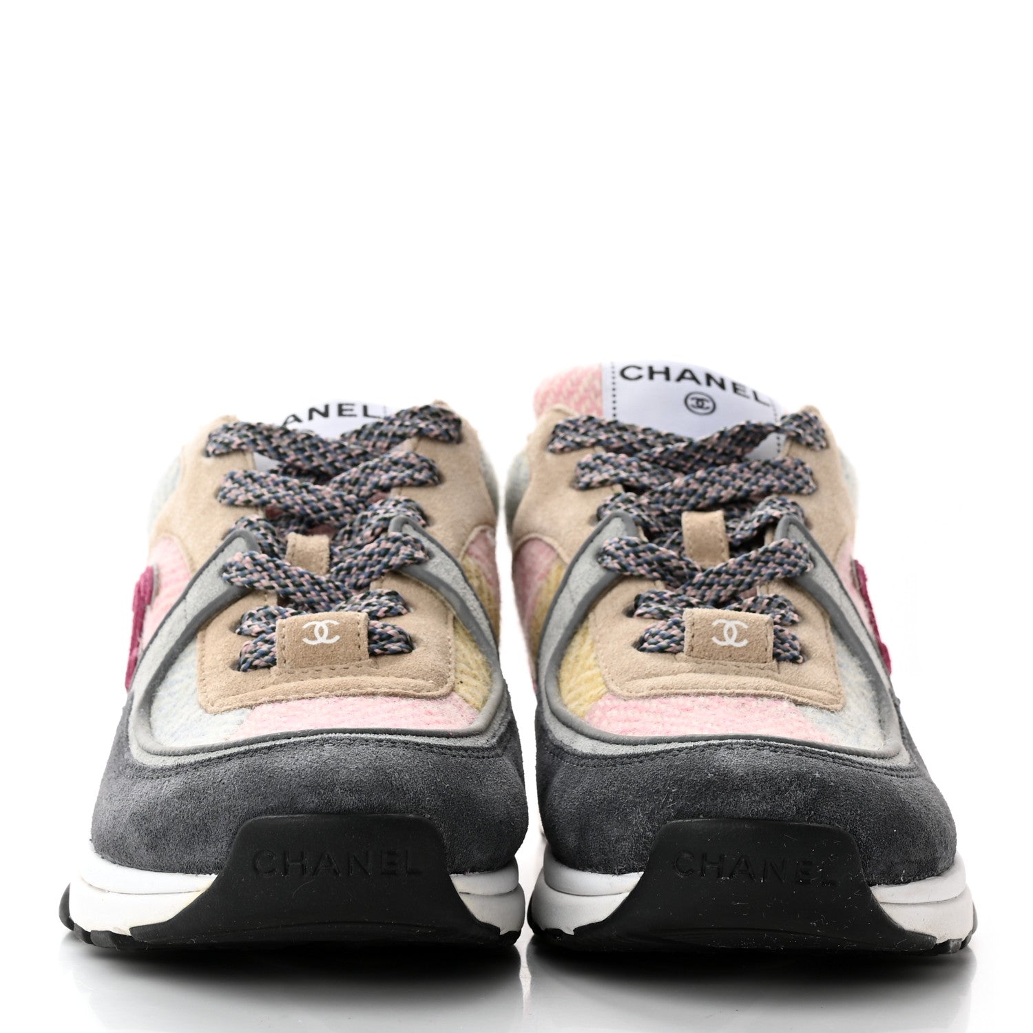 Chanel Tweed Suede CC Sneakers 36 Grey Pink Multicolor 2 of 12