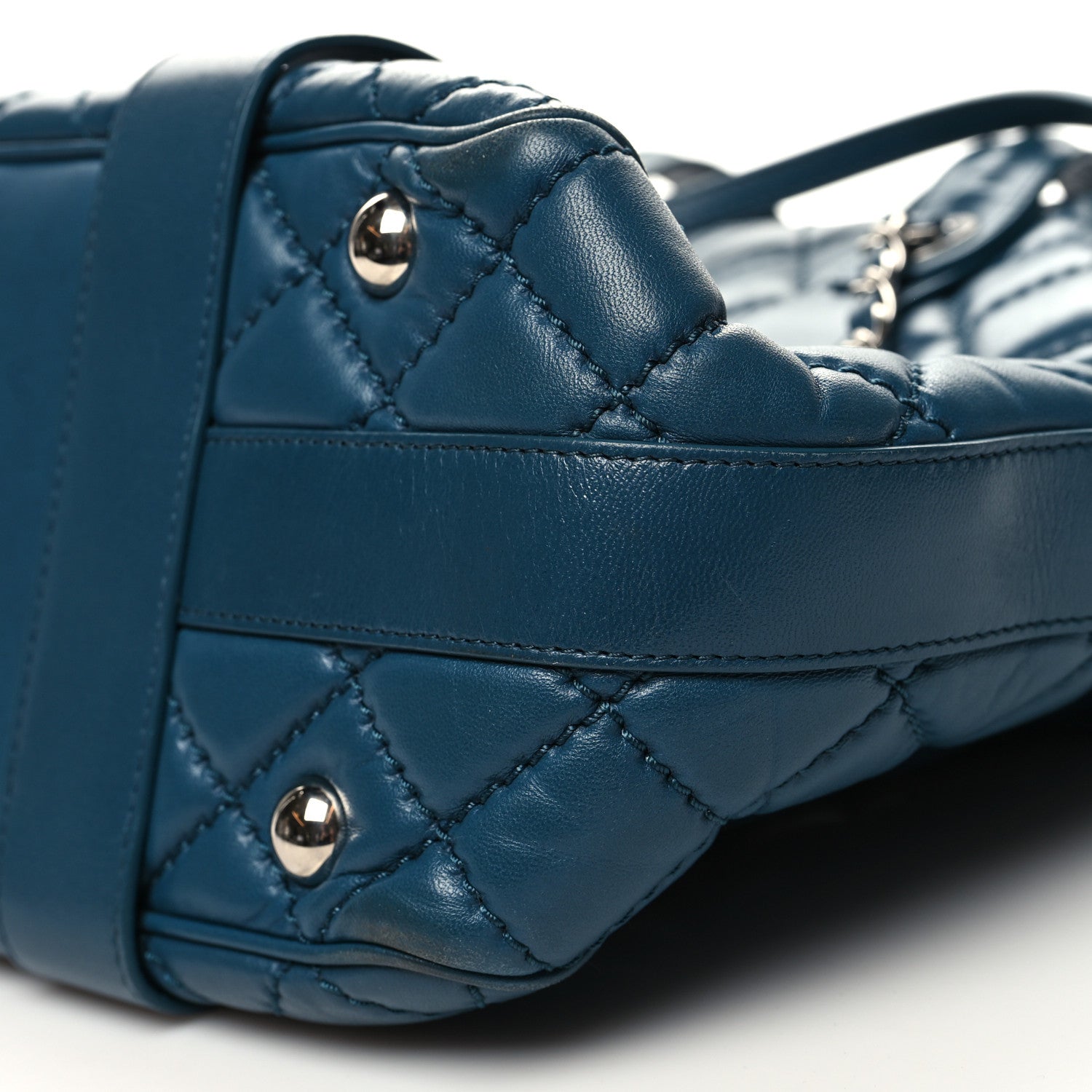 Chanel Lambskin Quilted Easy Carry Shopping Tote Blue 14 of 19