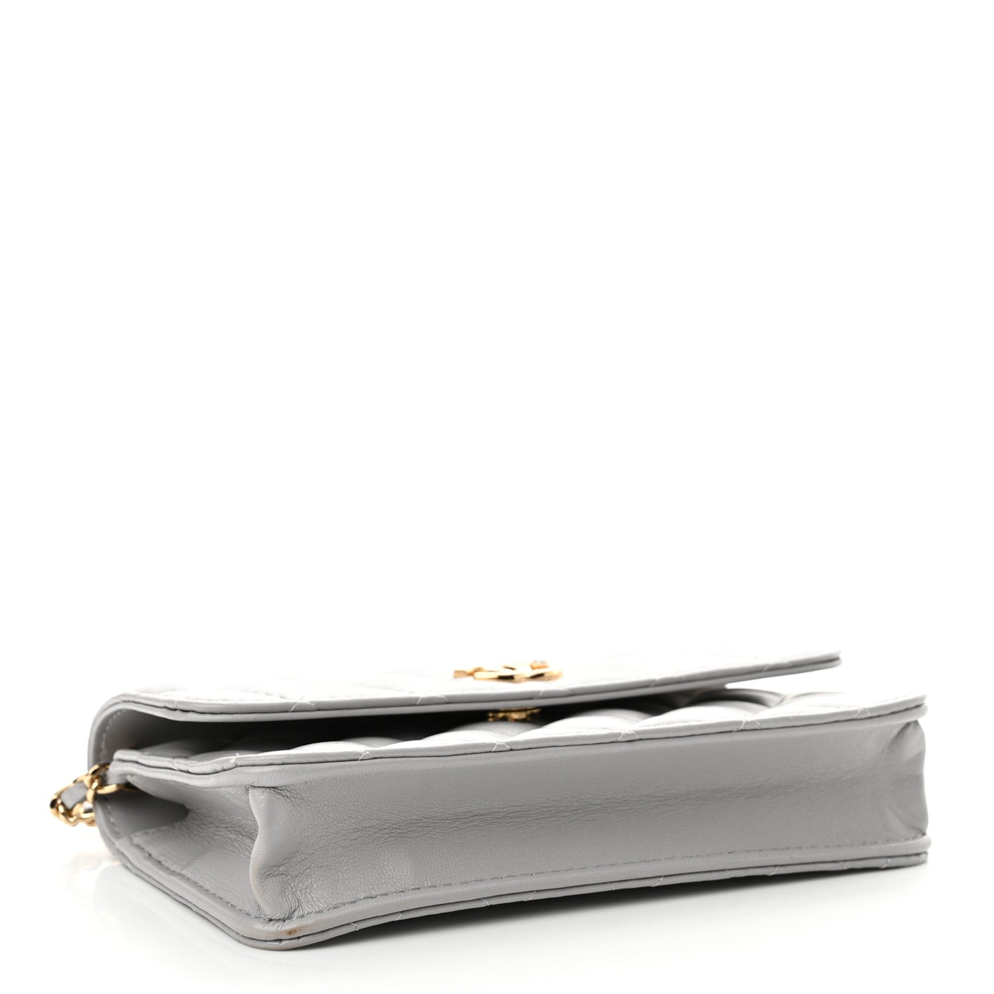 Lambskin Pearl Quilted Flap Phone Holder With Chain Grey