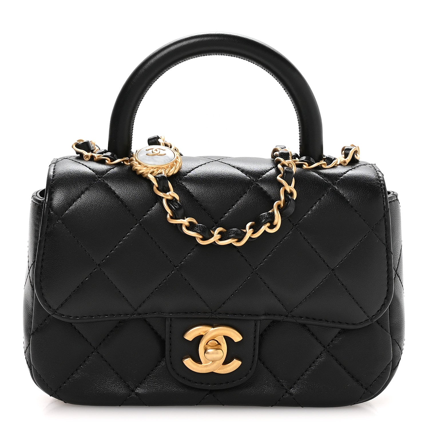 Chanel Lambskin Quilted Bijoux Chain Mini Top Handle Flap Black Chanel Lambskin Quilted Bijoux Chain Mini Top Handle Flap Black