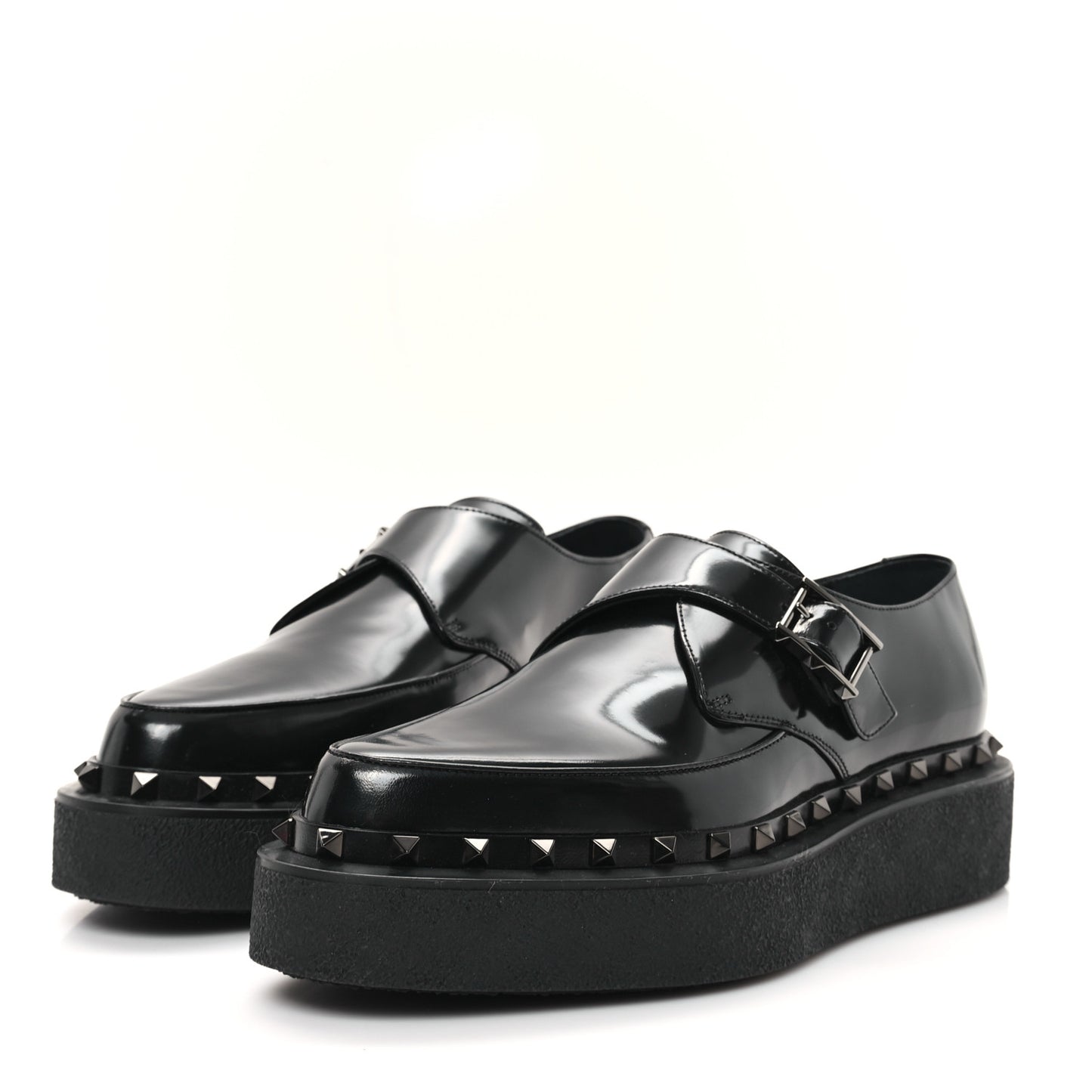 Calfskin Rockstud Mens M-Way Single Monk Loafers 42 Black