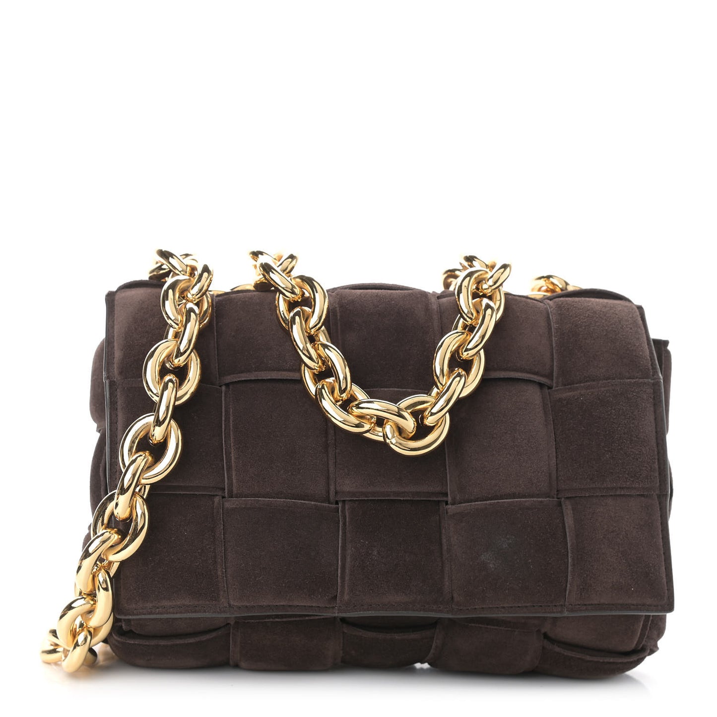 Suede Maxi Intrecciato Padded Chain Cassette Crossbody Bag Fondant