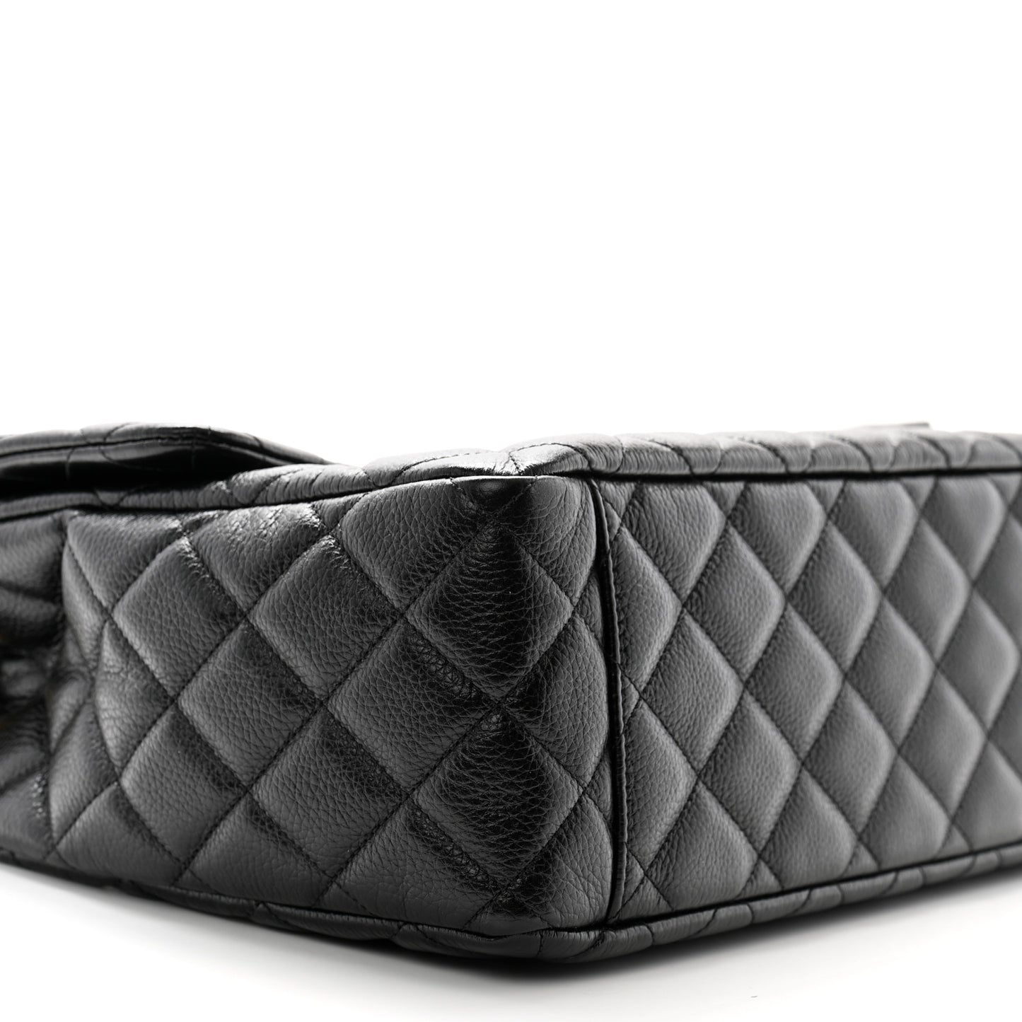 Grained Calfskin Quilted XXL Travel Flap Bag Black