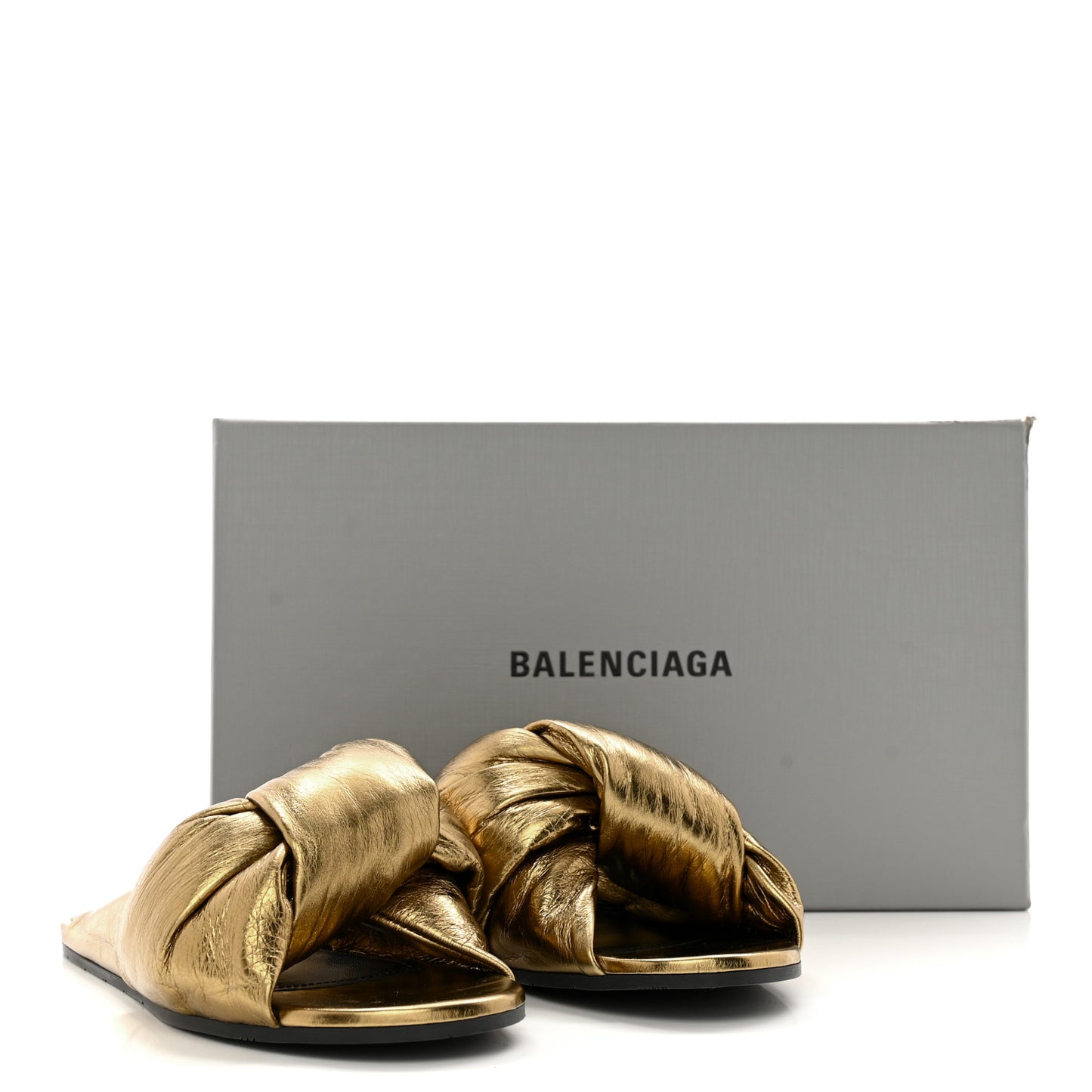 Metallic Lambskin Drapy Slide Sandals 36.5 Gold