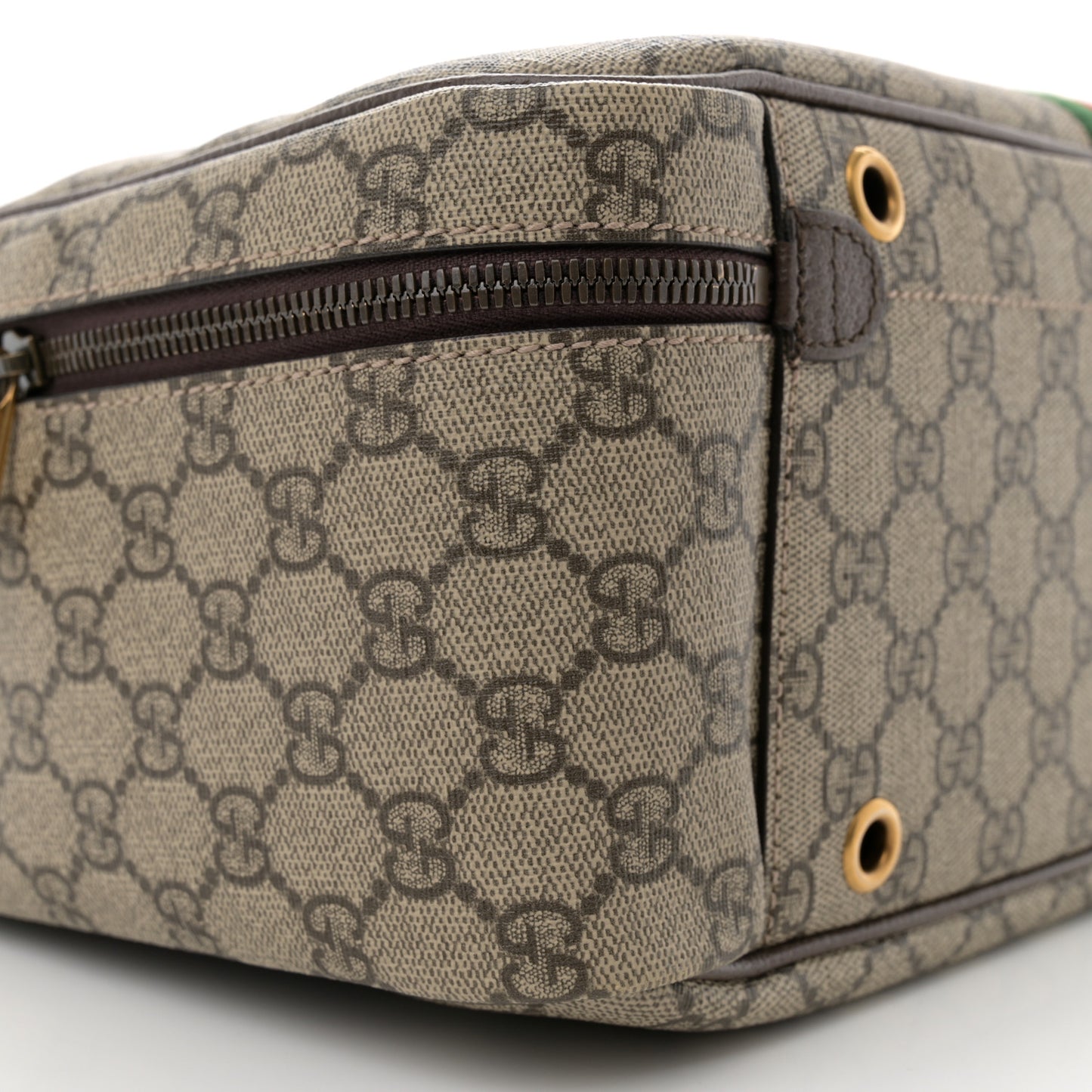 GG Supreme Monogram Textured Dollar Web Savoy Travel Shoe Bag Beige Ebony New Acero