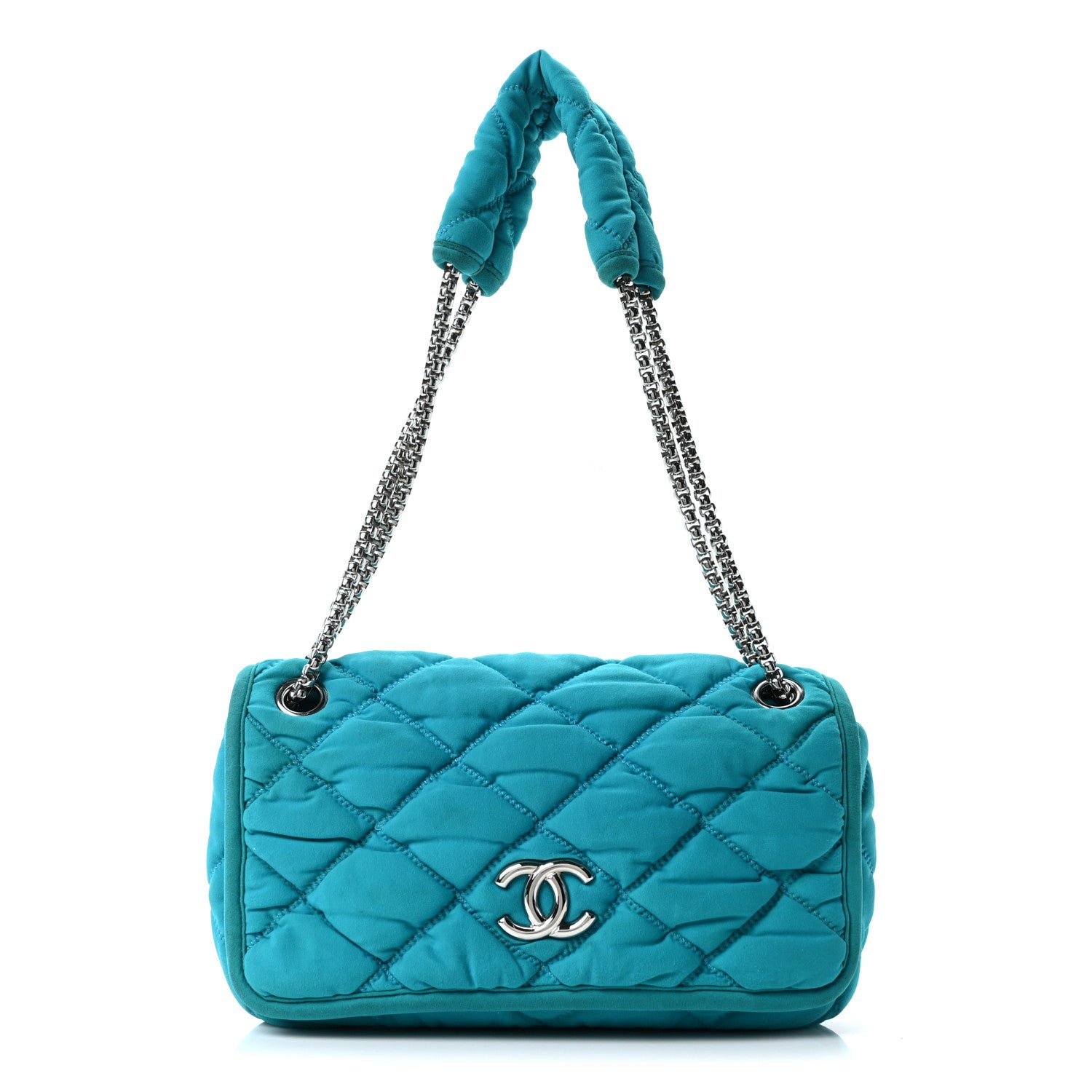 CHANEL ブルーキルティングバッグ Chanel Nylon Bubble Quilt Medium Flap Turquoise 1855717 – FASHIONPHILE