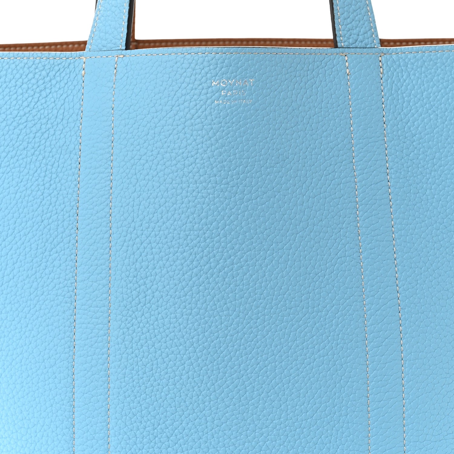 Moynat Taurillon Gex Calfskin Duo Vertical Reversible Tote Cannelle Azur 12 of 17