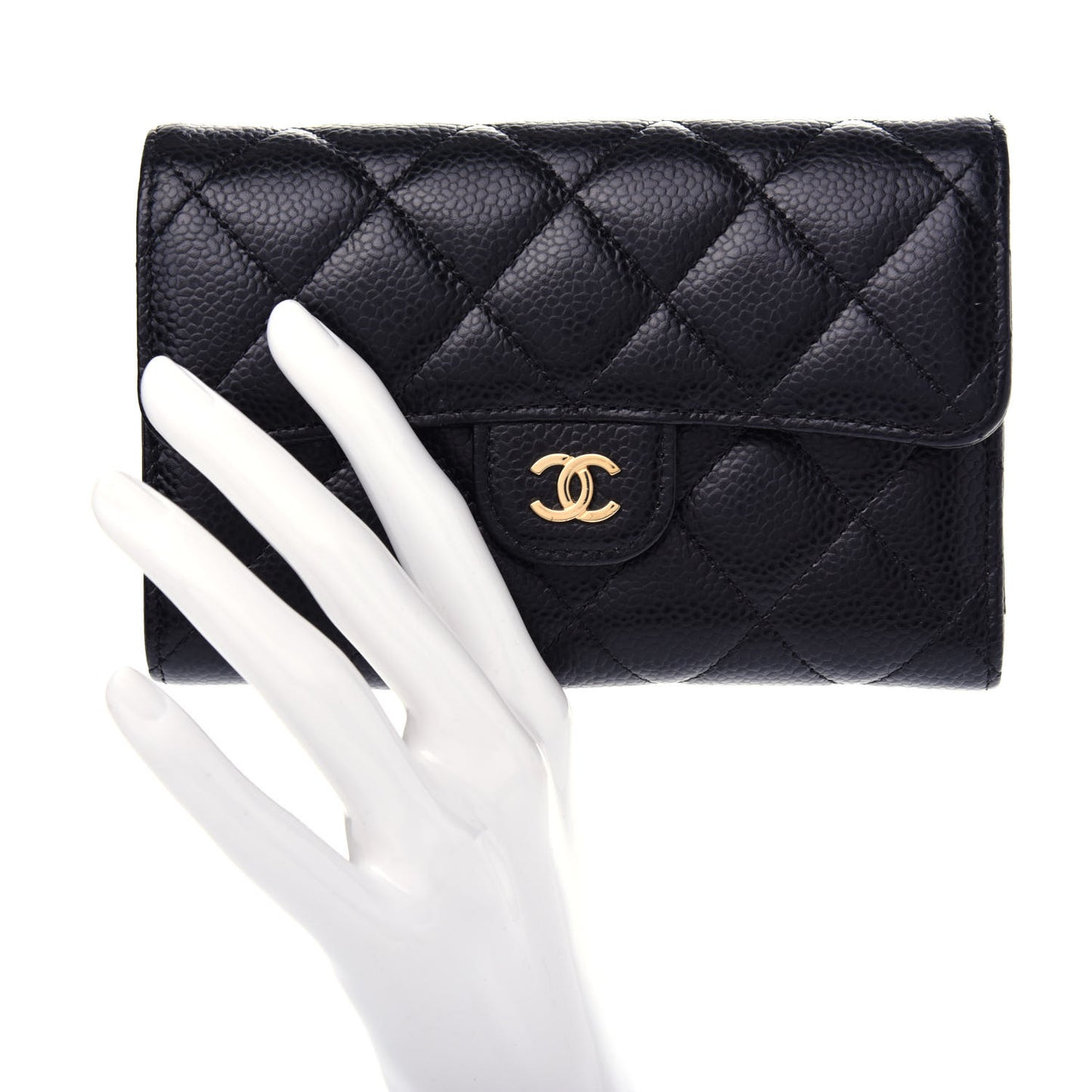 Caviar Quilted Medium Flap Wallet Black