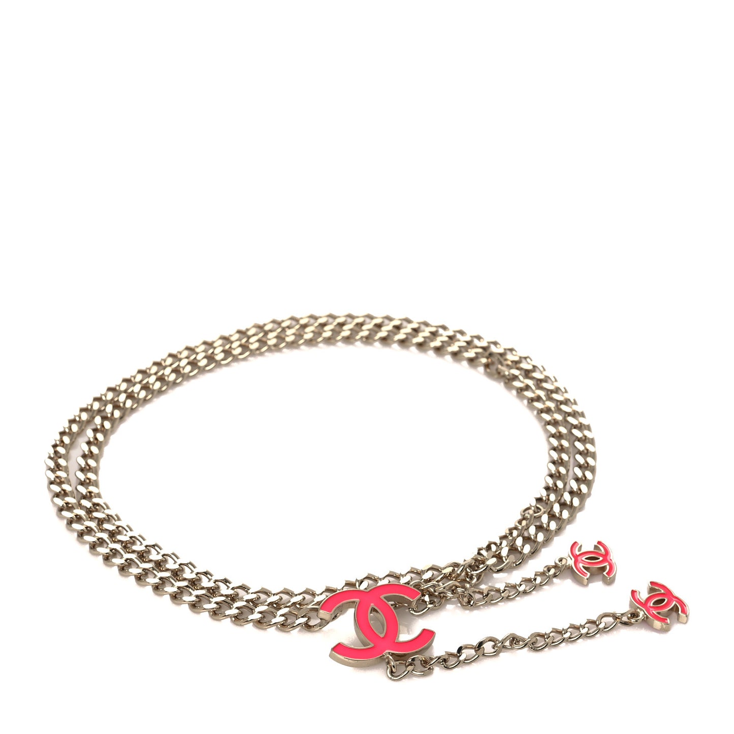Enamel CC Chain Logo Belt Gold Pink