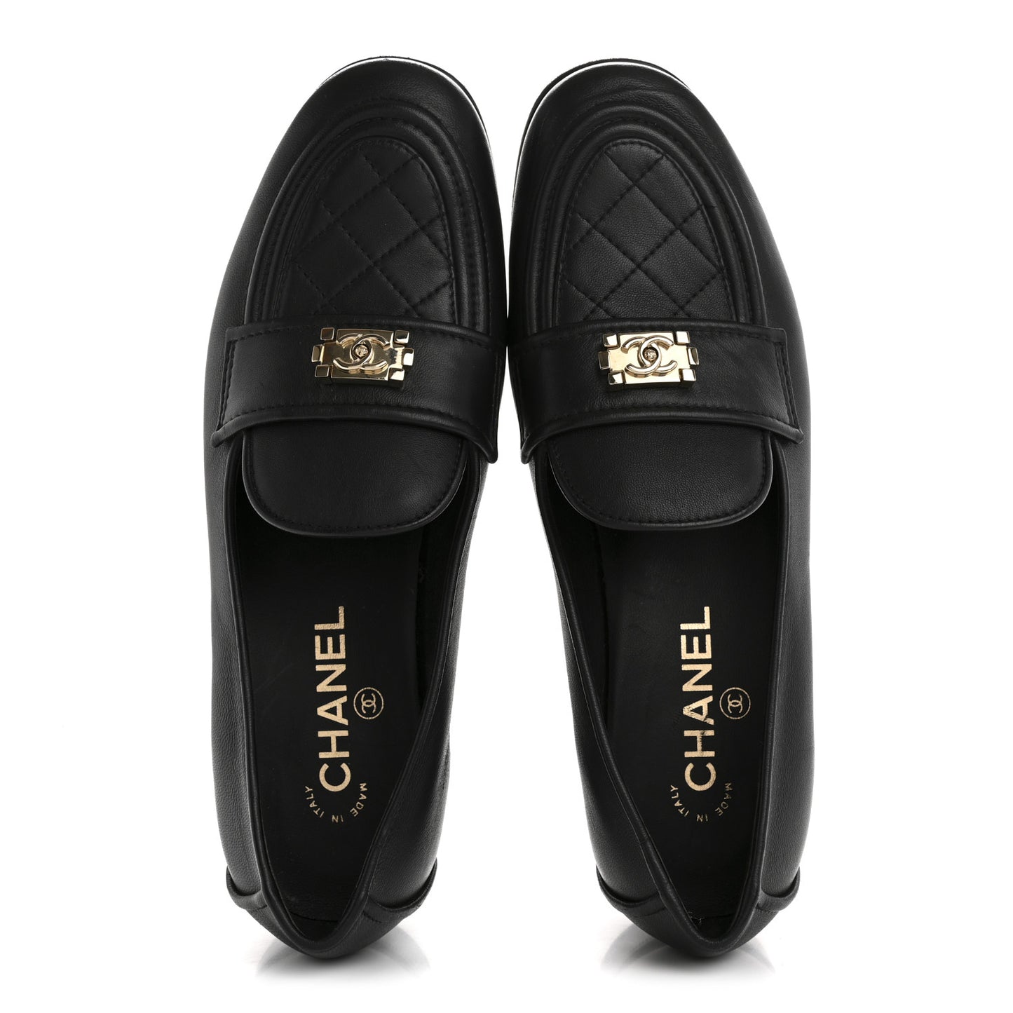 Lambskin Quilted Boy Loafers 39.5 Black