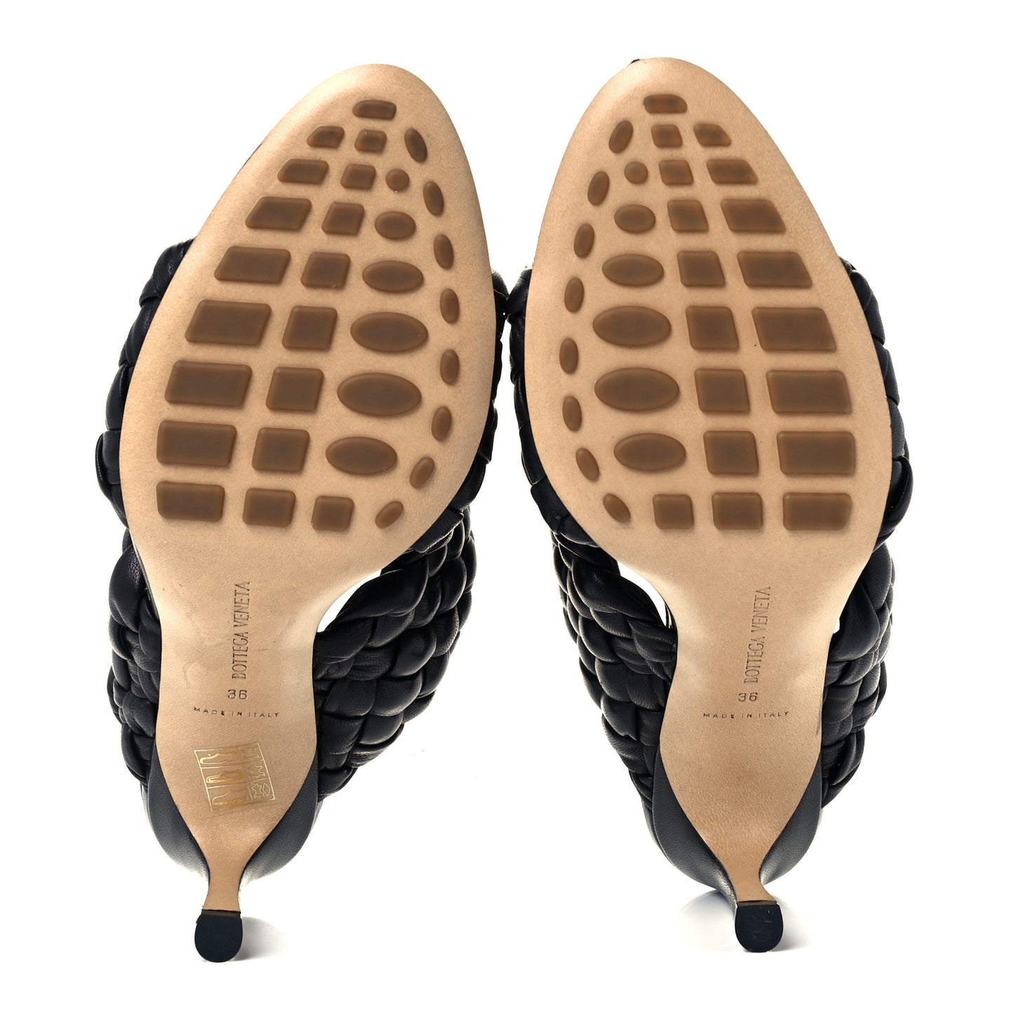 Nappa Twisted Padded Intrecciato Curve Slide Sandals 36 Black