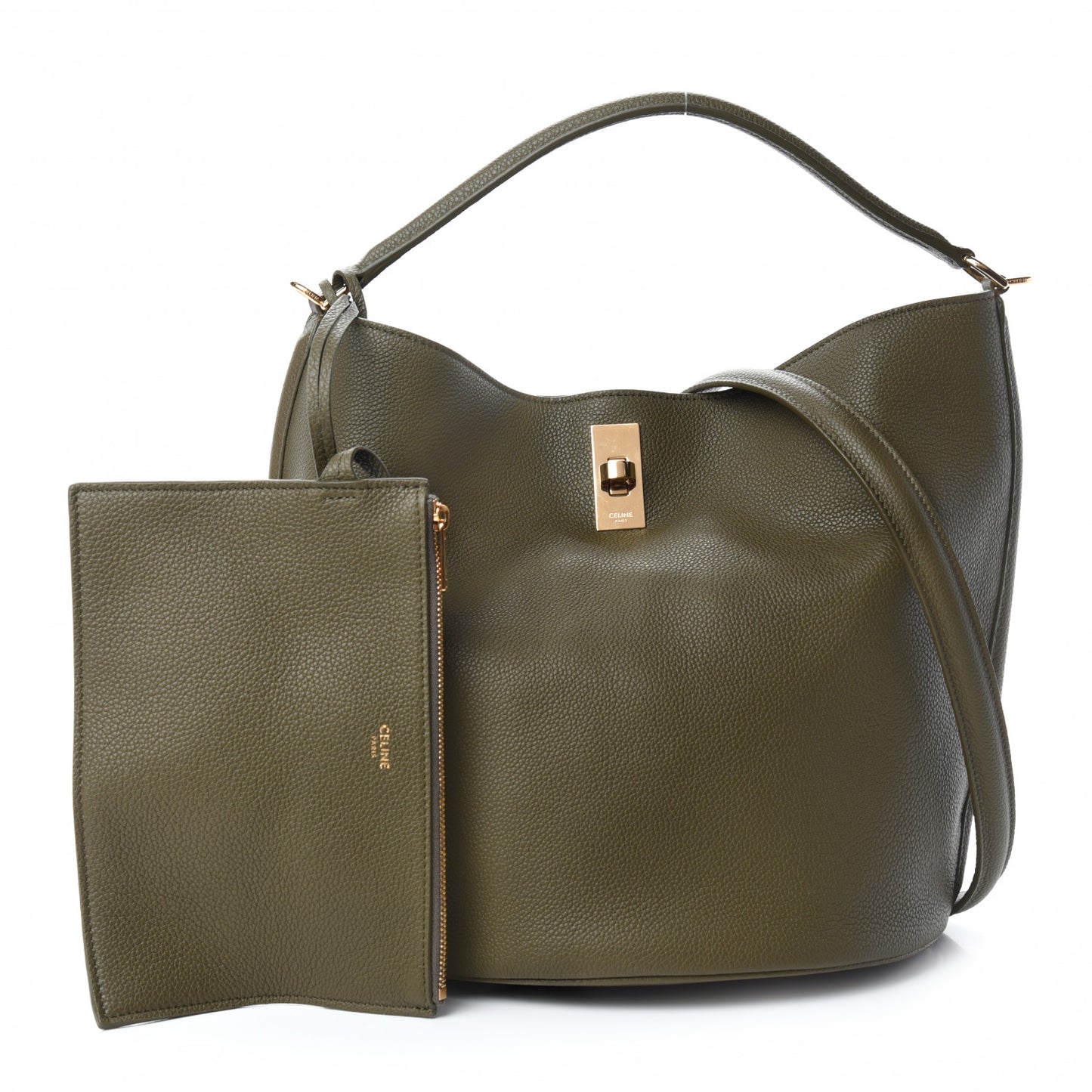 Supple Grained Calfskin Bucket 16 Bag Dark Olive