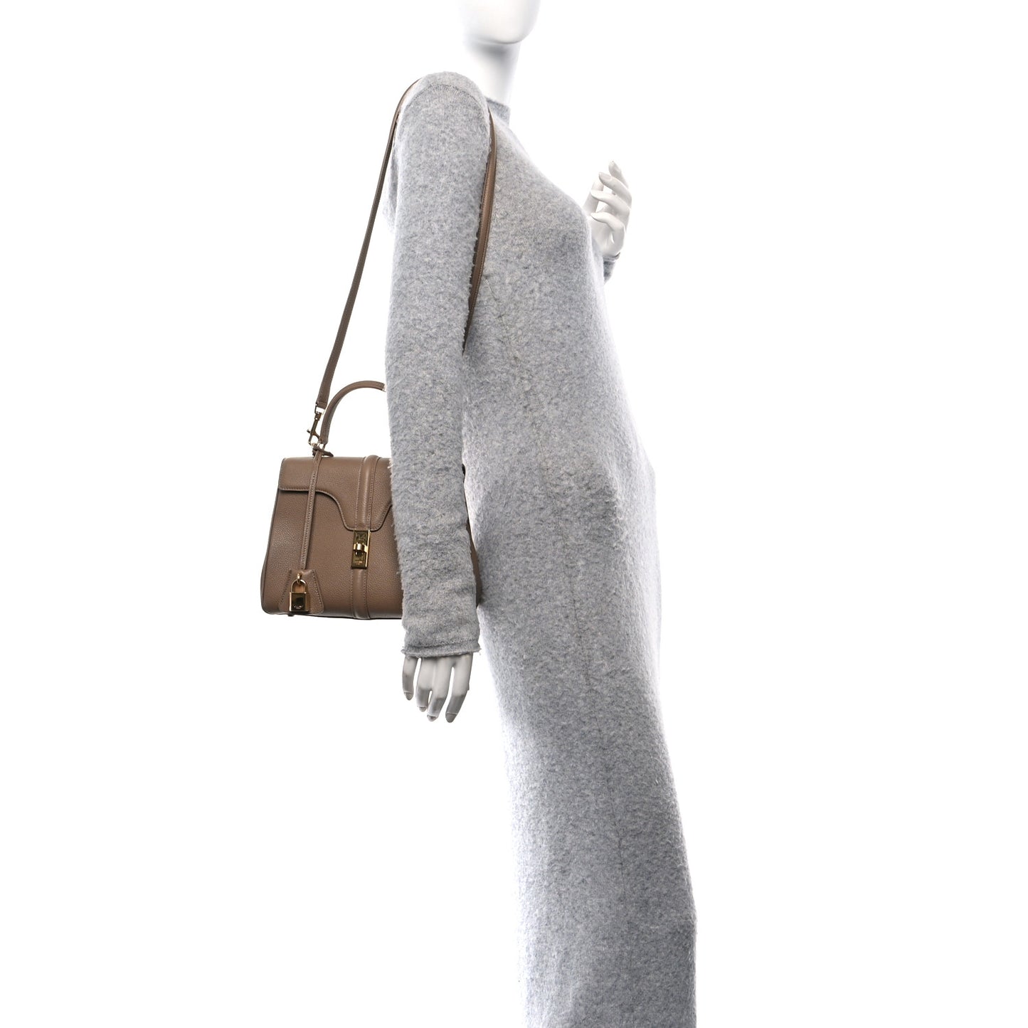 Grained Calfskin Small 16 Top Handle Bag Beige