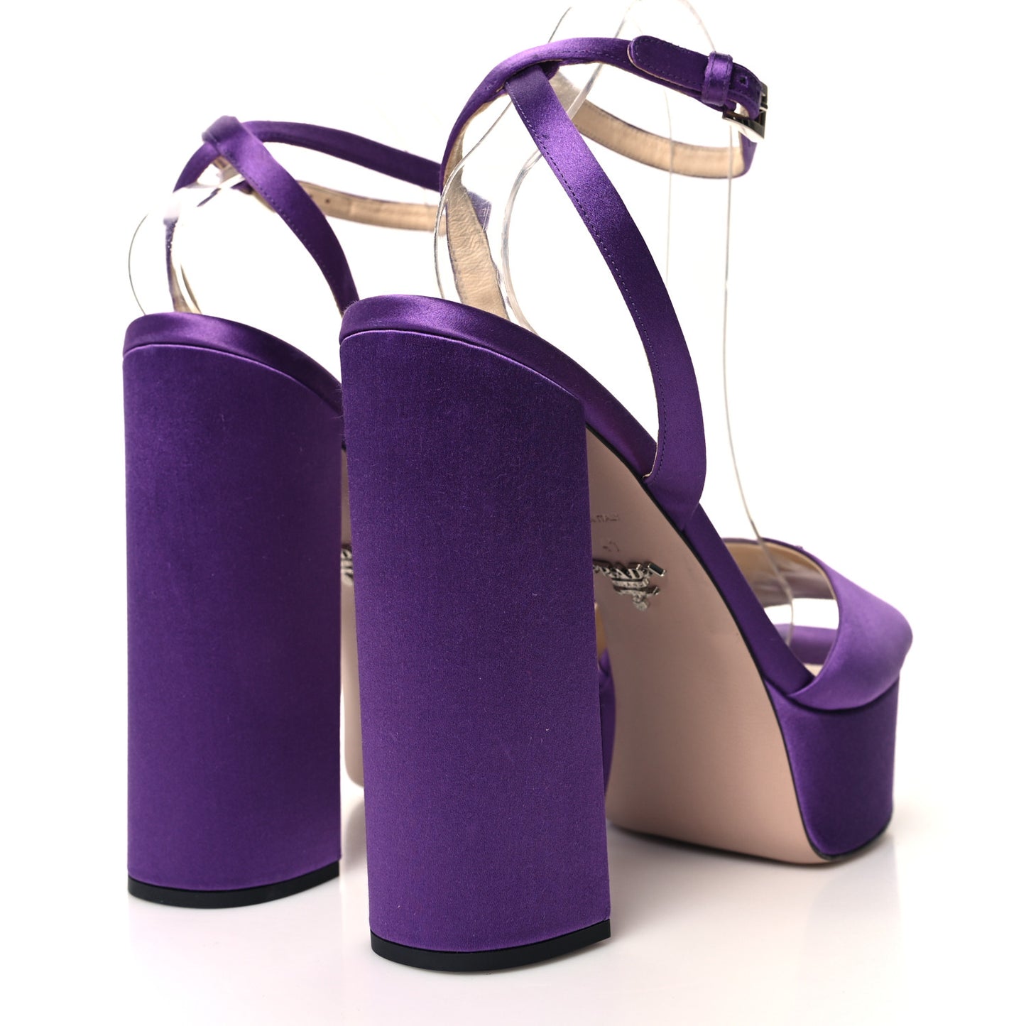Satin Metal Triangle Logo Ankle Strap 40/135mm Platform Sandals 41 Viola