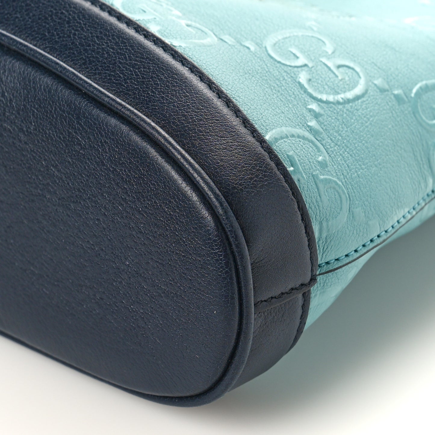 Wonka Grain Calfskin Bi-Color GG Debossed Small Padlock Shoulder Bag Dusty Azure Blue