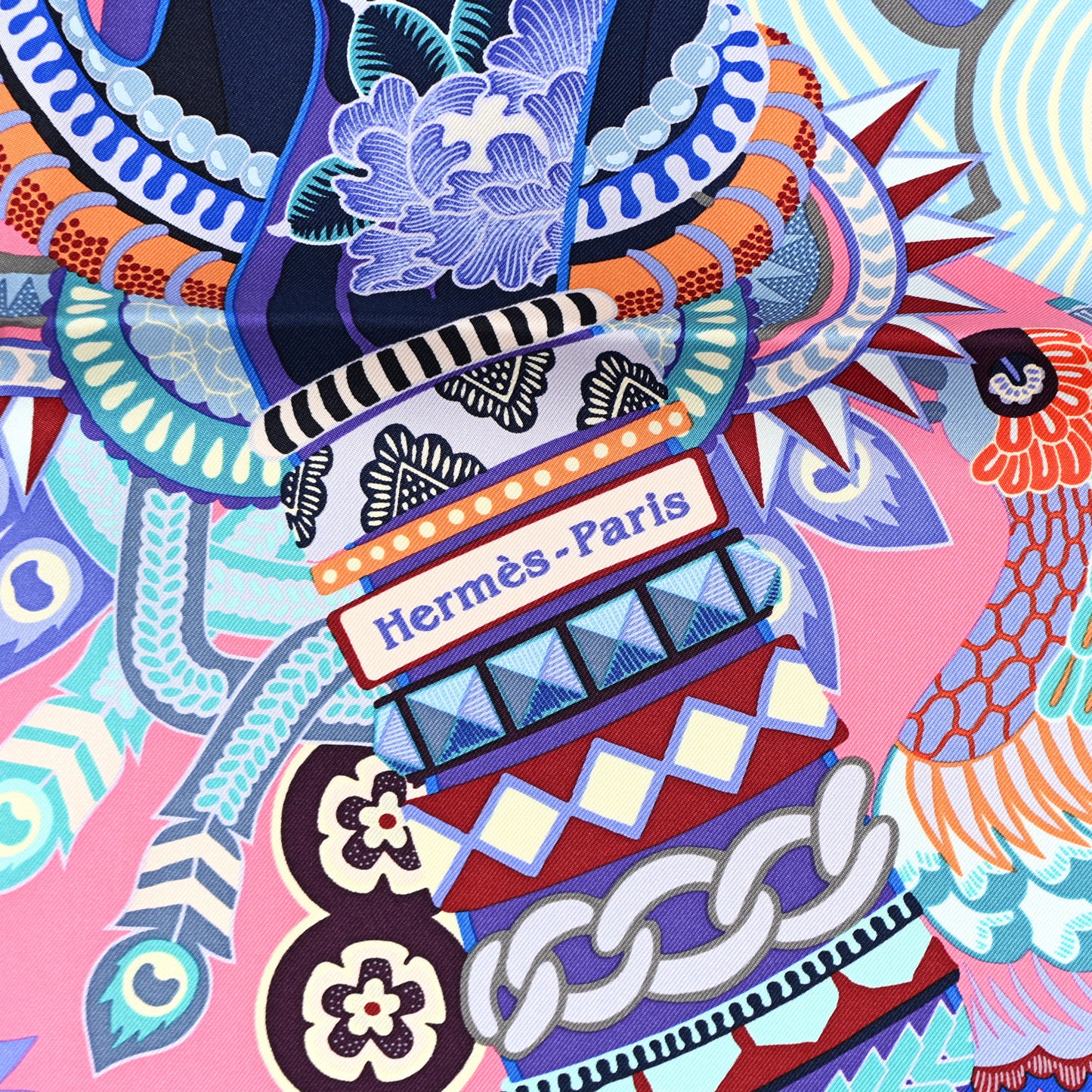 Silk Twill Duo Cosmique Scarf 90 Rose Pale Bleu Orange