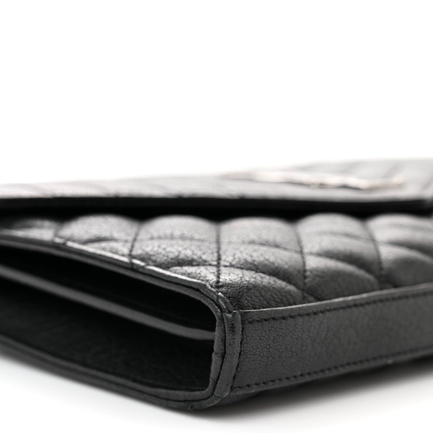 Sheepskin Tri-Quilt Monogram Envelope Chain Wallet Black