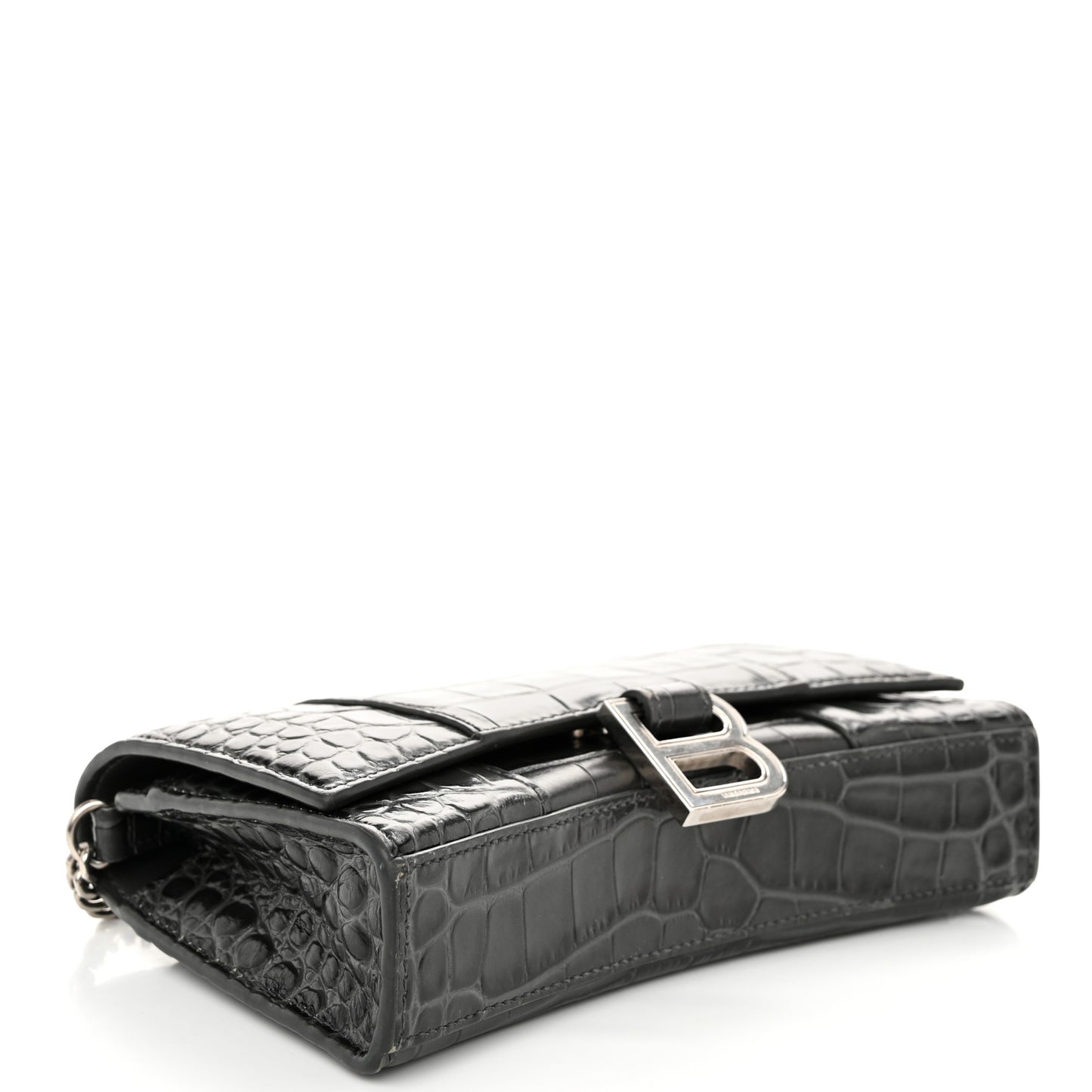 Shiny Calfskin Crocodile Embossed Hourglass Chain Bag Gris