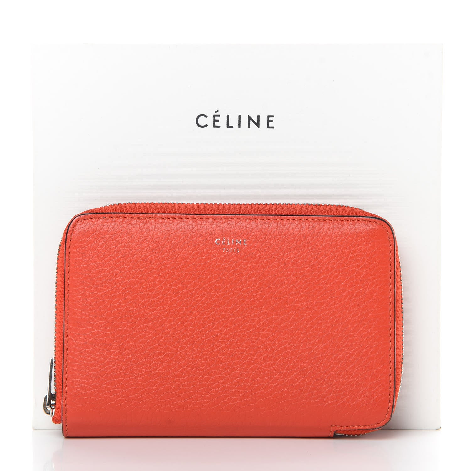 Celine Drummed Calfskin Zip Around Multifunction Wallet Coral 10 of 10