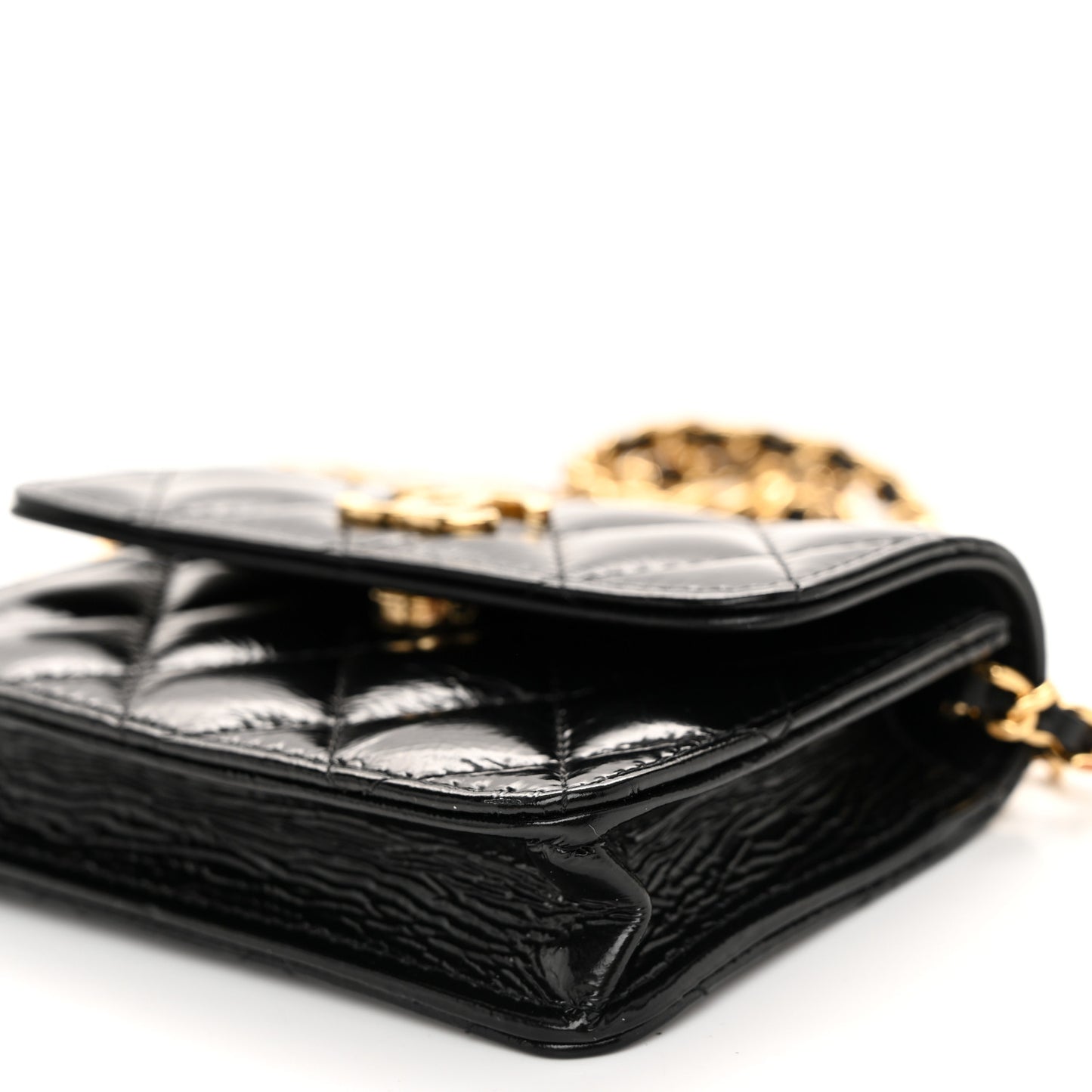 Shiny Lambskin Quilted Clutch With Chain Black