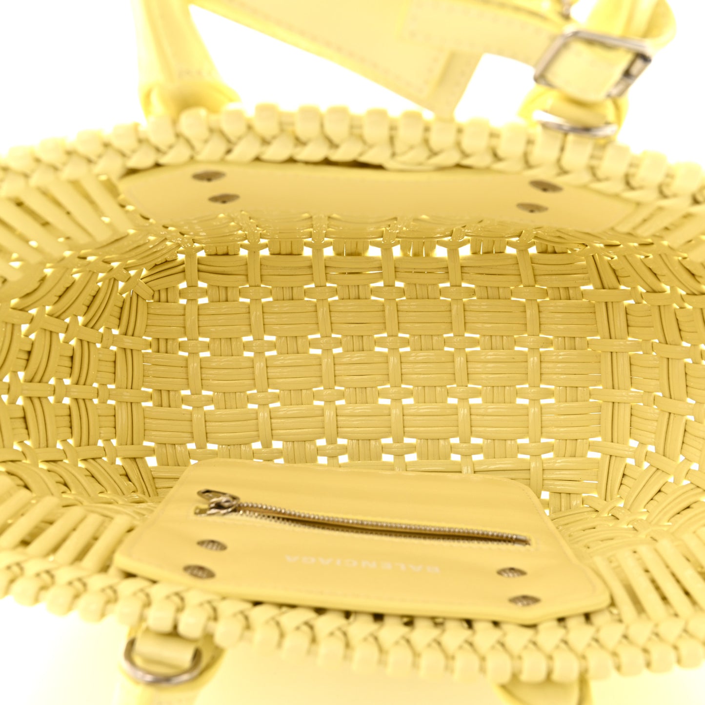 Varnished Faux Calfskin Braided XS Bistro Basket Pale Yellow