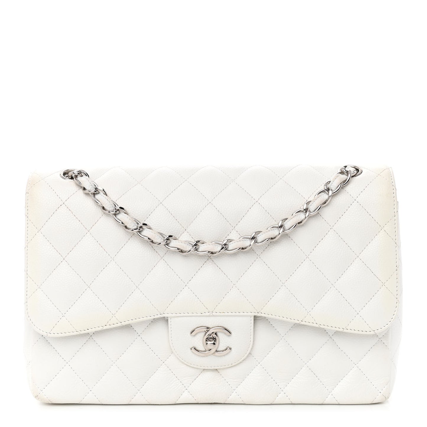 Caviar Quilted Jumbo Double Flap White