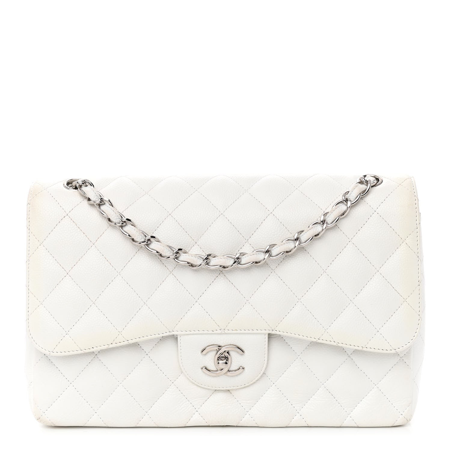 Chanel Caviar Quilted Jumbo Double Flap White 1 of 12