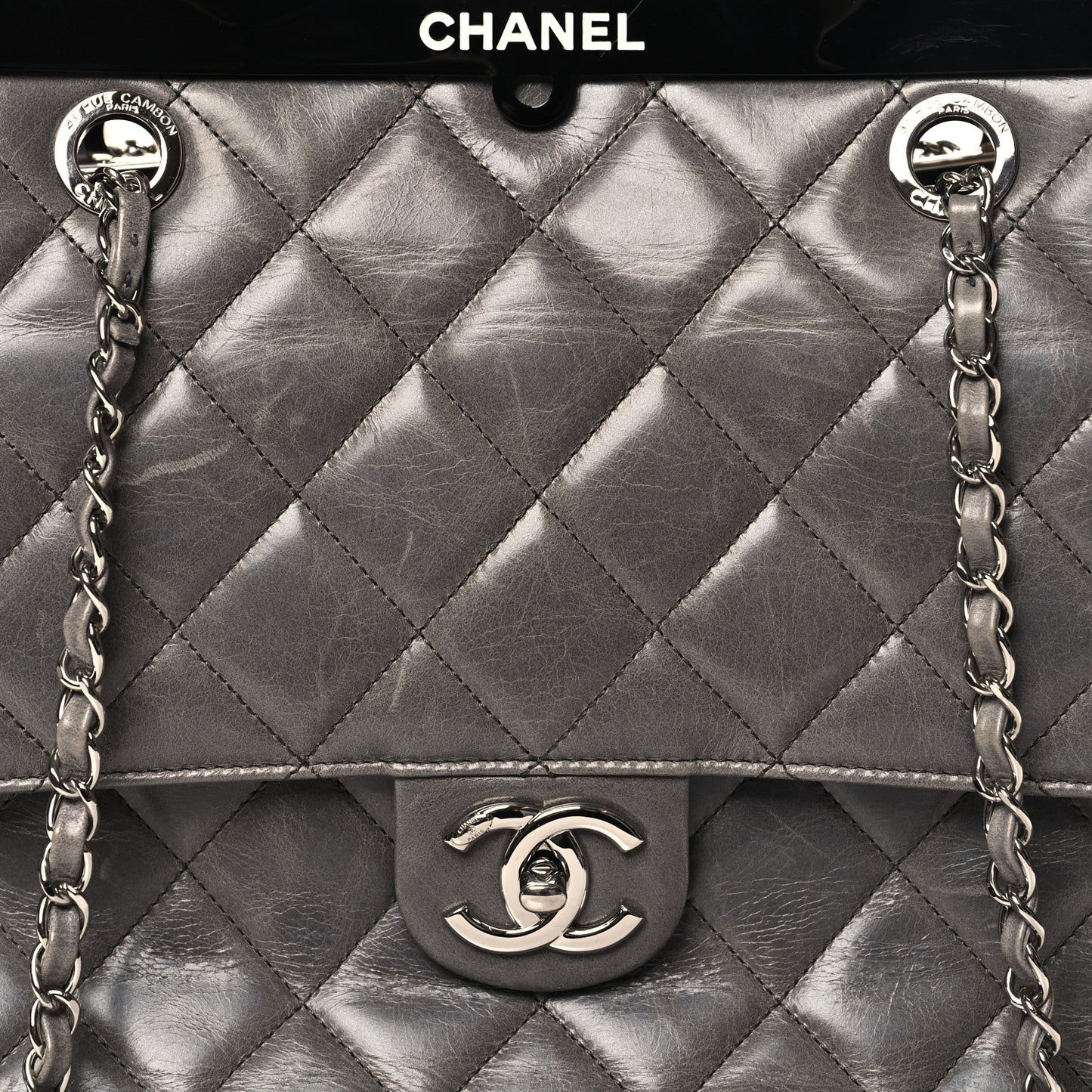 Glazed Calfskin Quilted Large CC Delivery Tote Grey