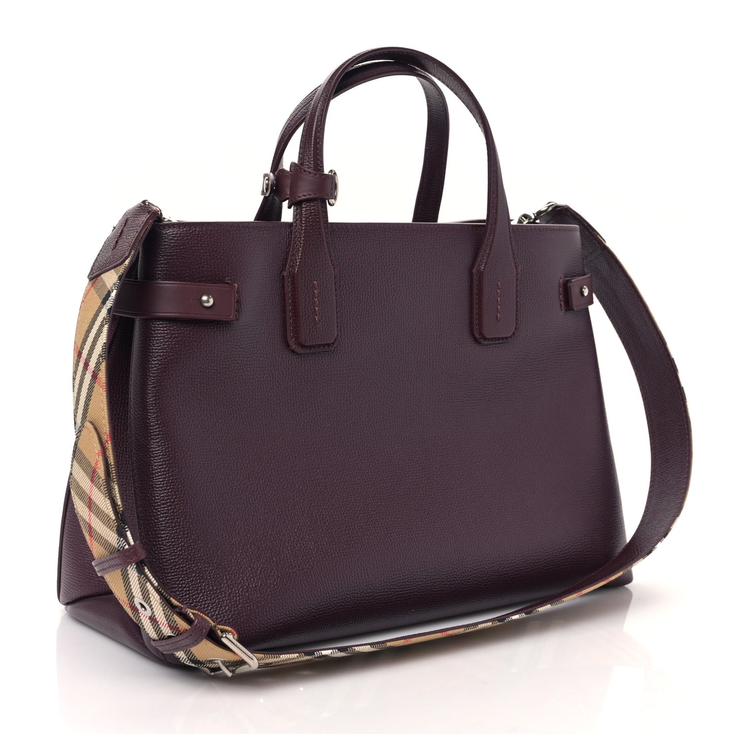 Derby Calfskin House Check Medium Banner Tote Burgundy