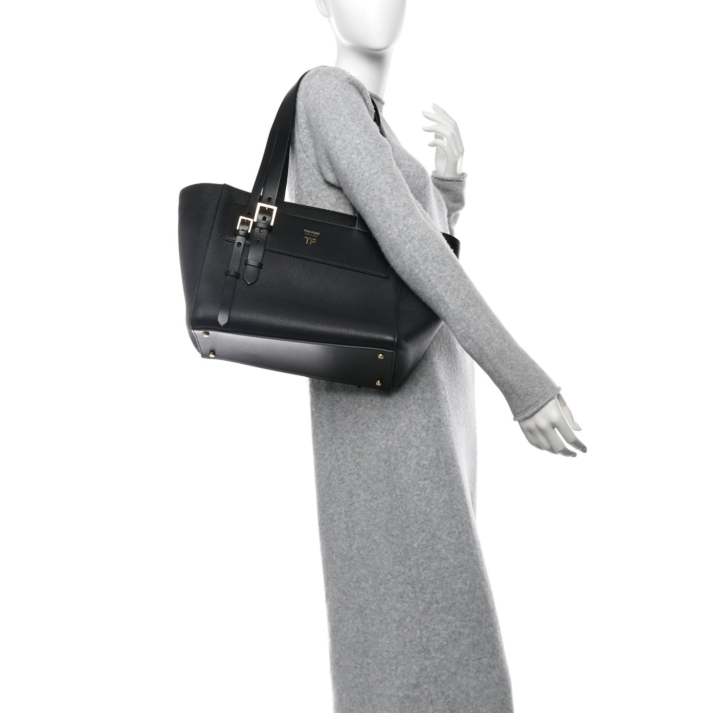 Grained Calfskin Buckle Tote Black