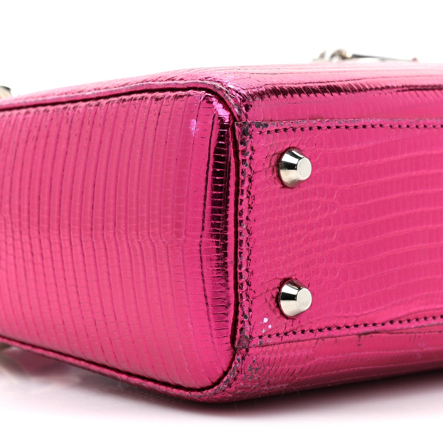 Metallic Lizard Mini Lady Dior Fuchsia