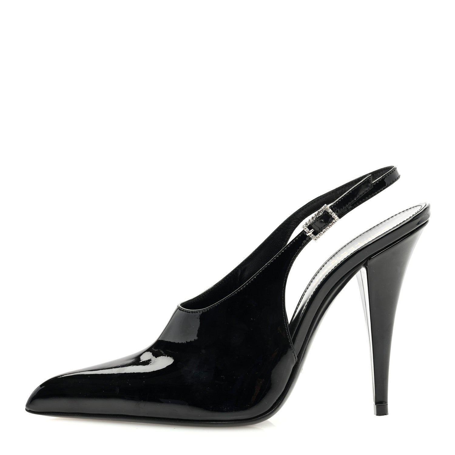 Saint Laurent Patent Calfskin Nico 110 Slingback Pumps 37.5 Black 1 of 7