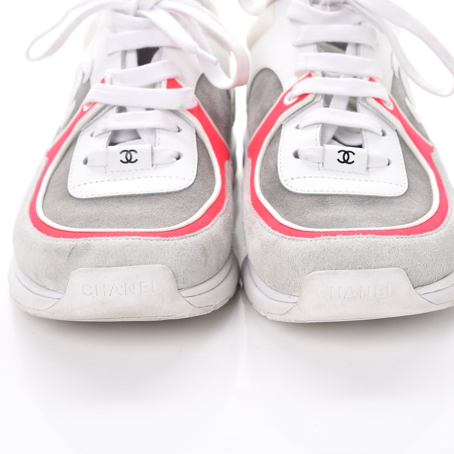 Suede Calfskin CC Sneakers 40 White Grey Pink