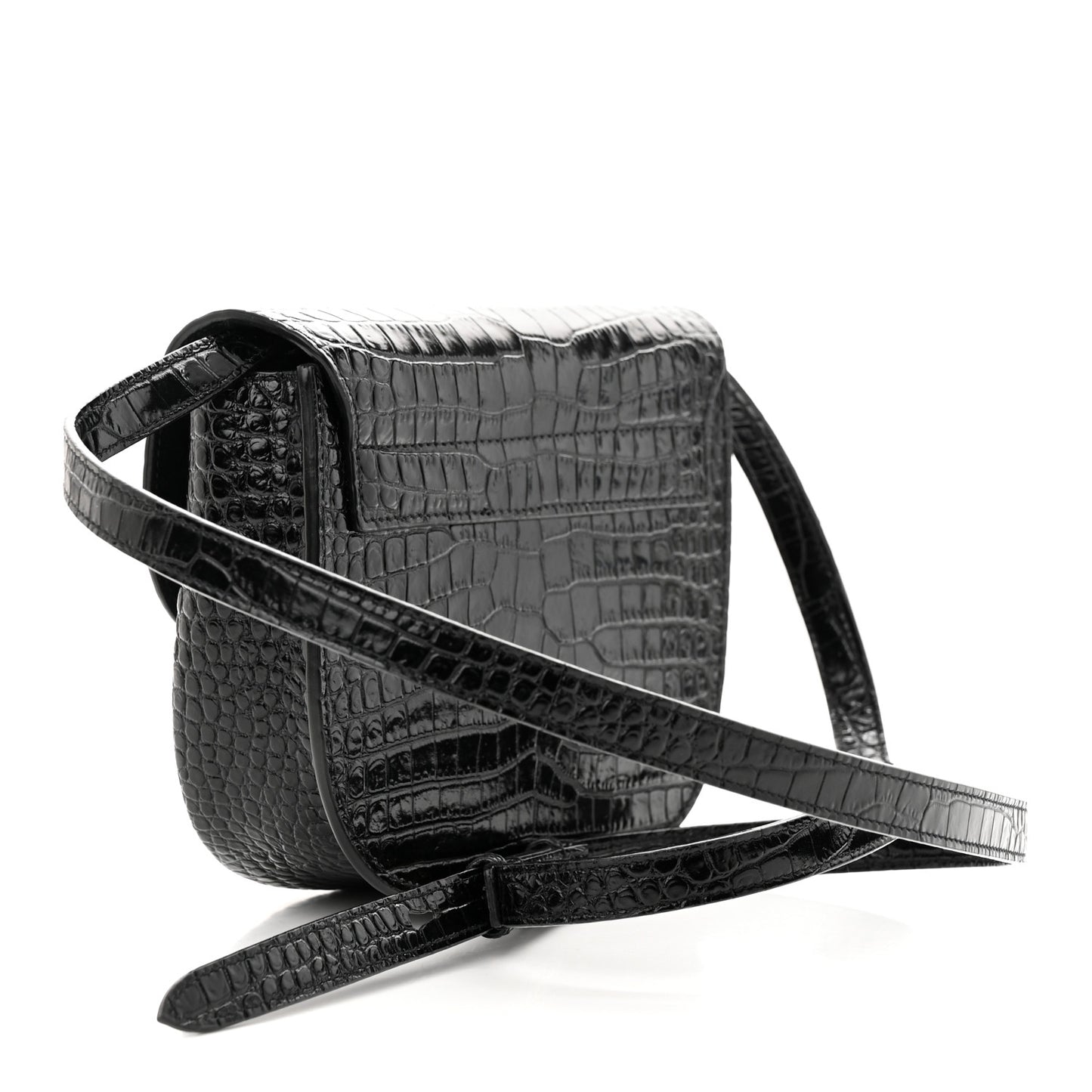 Crocodile Embossed Calfskin Small Kaia Satchel Black