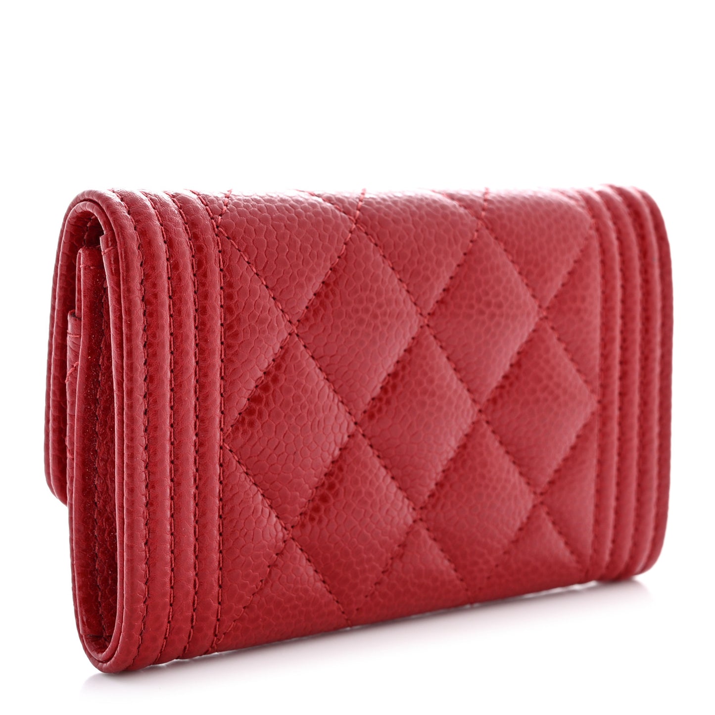 Caviar Quilted Boy Flap Card Holder Wallet Red