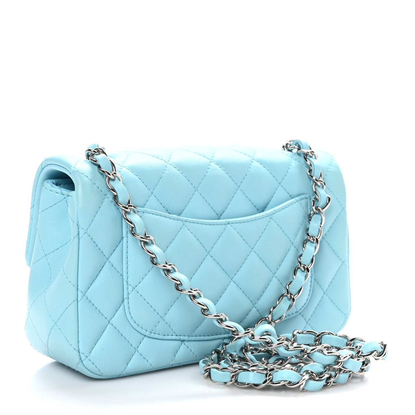 Lambskin Quilted Mini Rectangular Flap Neon Blue
