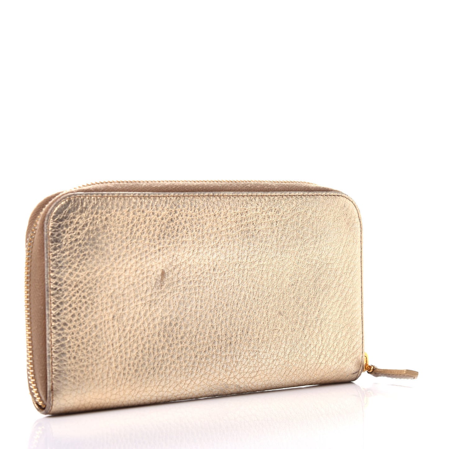 Metallic Vitello Daino Zip Around Wallet Gold