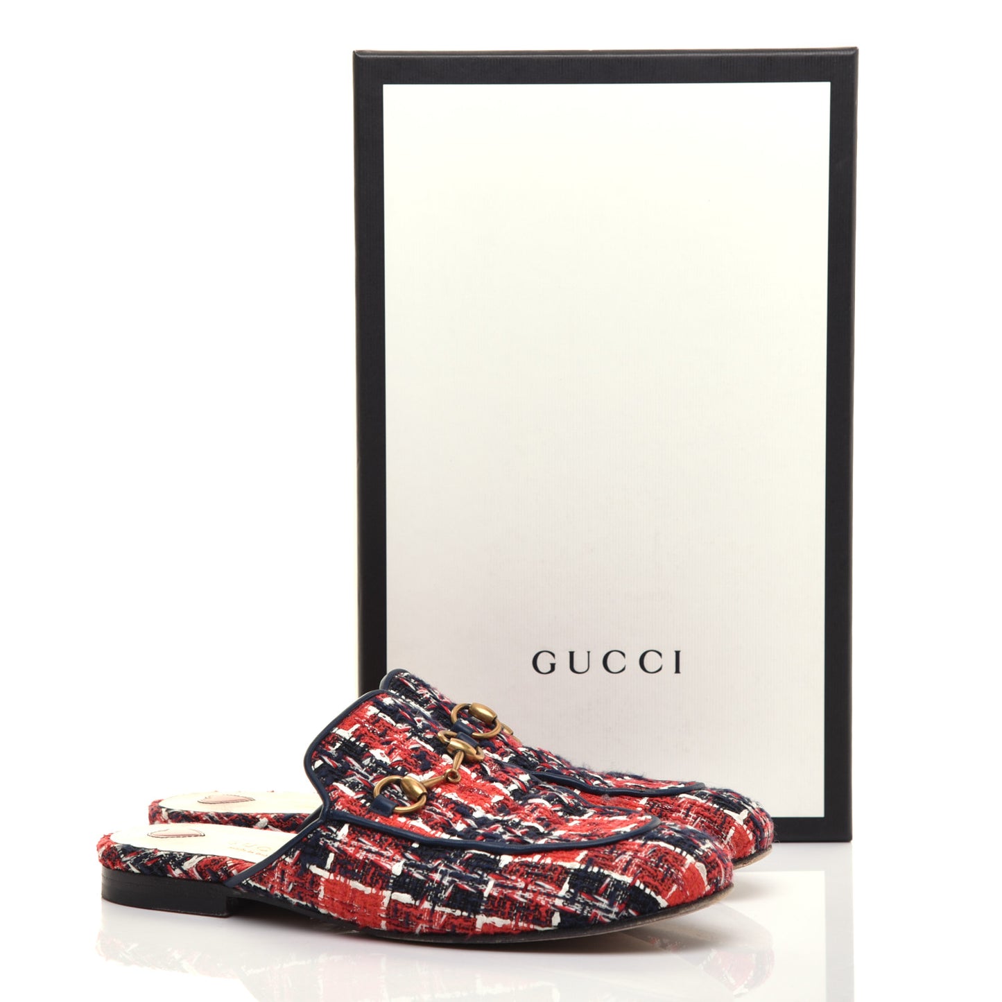 Tweed Check Womens Princetown Slippers 37 Hibiscus Red Royal Blue