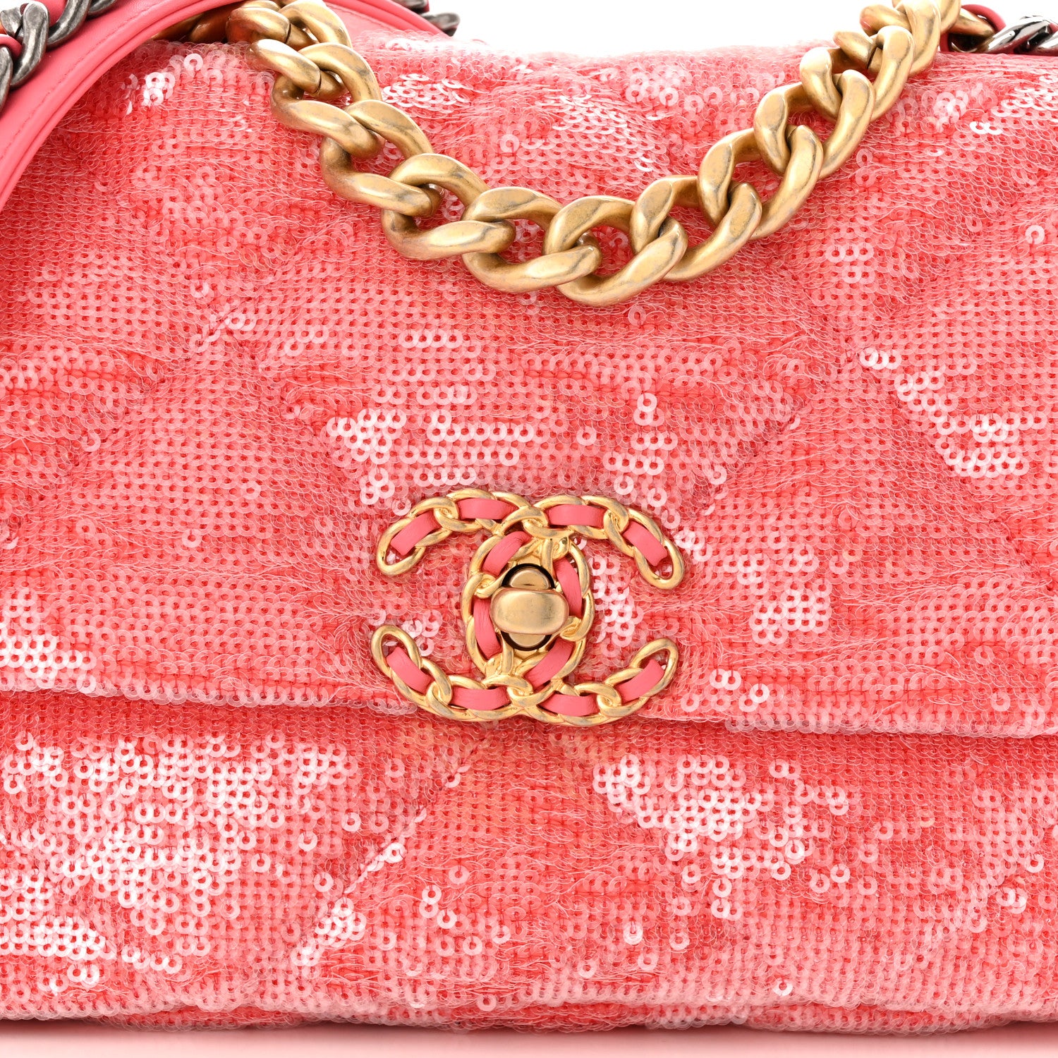 Chanel Sequin Quilted Medium Chanel 19 Flap Coral 8 of 10