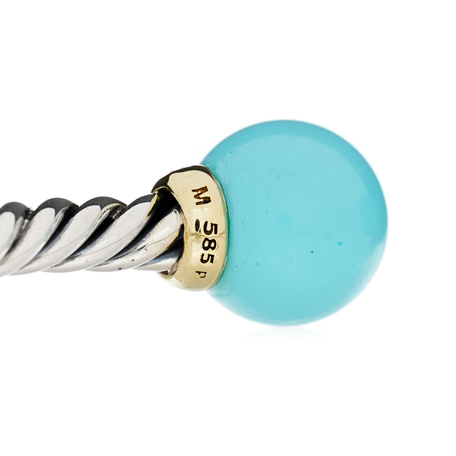 David Yurman Sterling Silver 14K Yellow Gold Diamond Turquoise 9mm Solari Bracelet 4 of 4