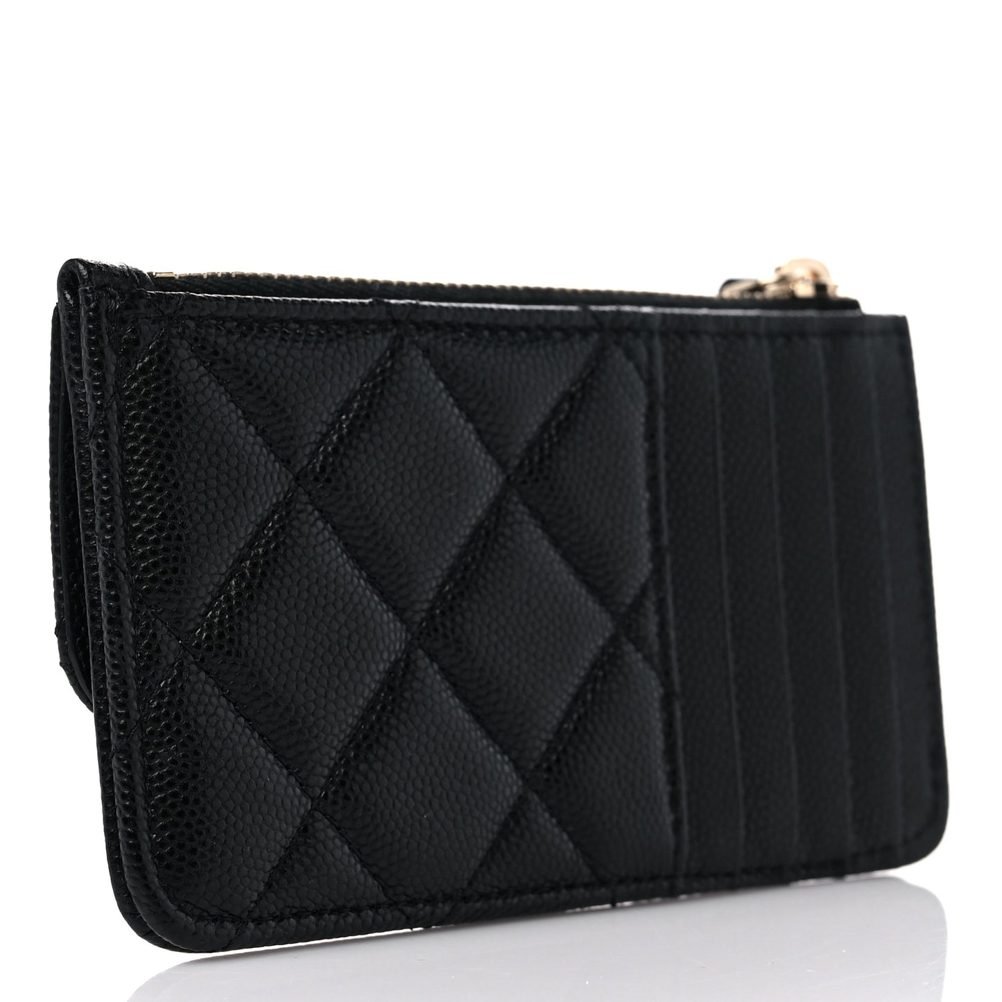 Caviar Quilted Flap Zip Card Holder Black