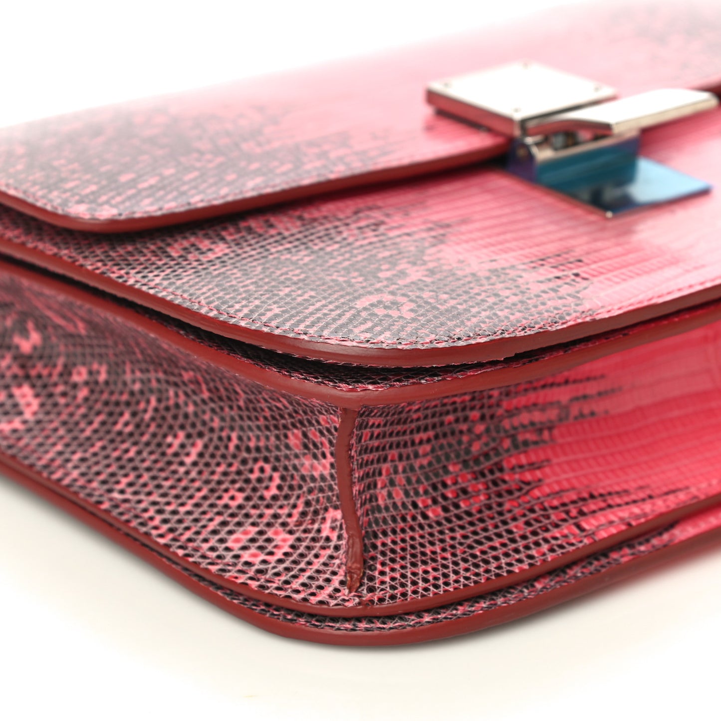 Lizard Medium Classic Box Flap Bag Pink Grey