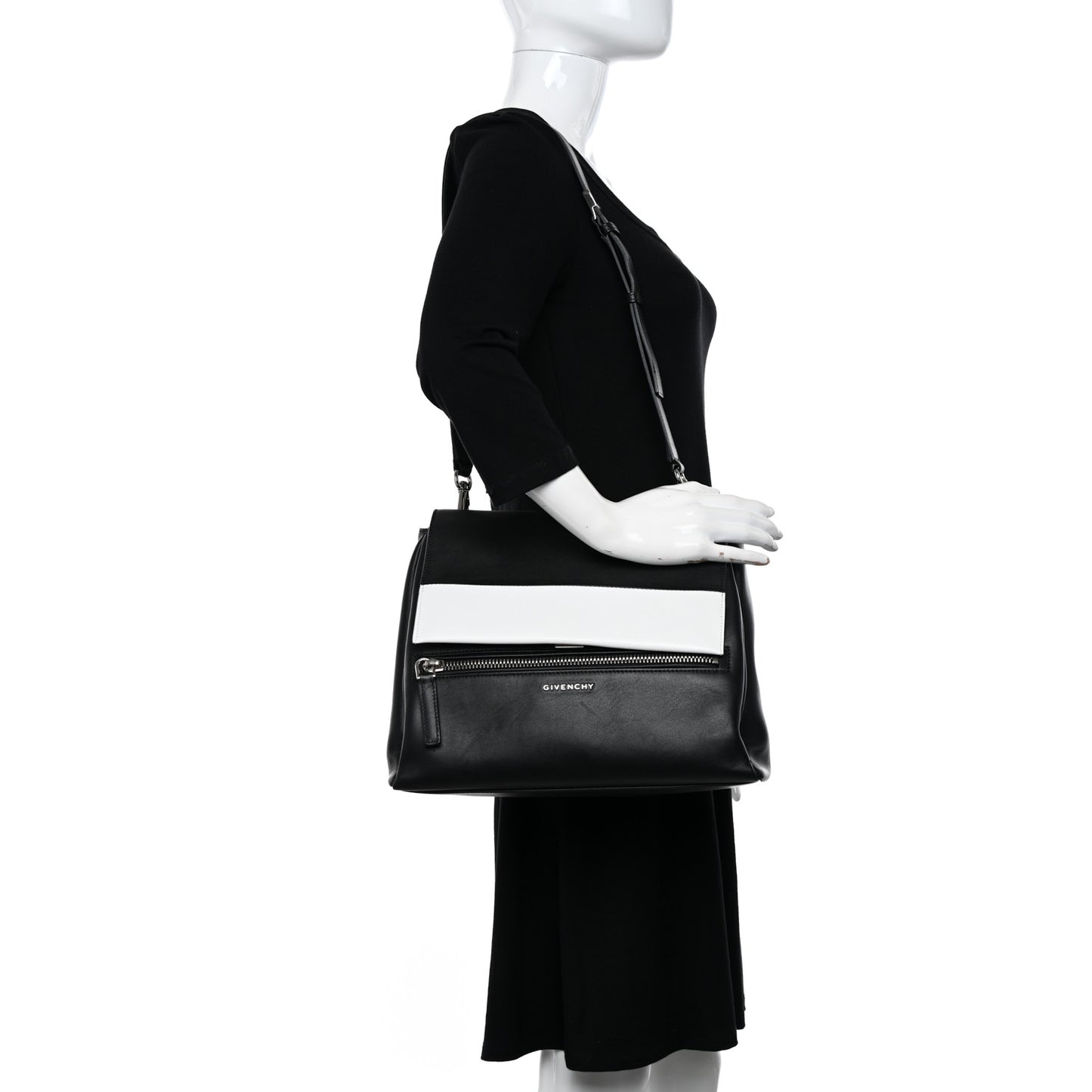 Calfskin Small Pandora Pure Flap Bag Black White