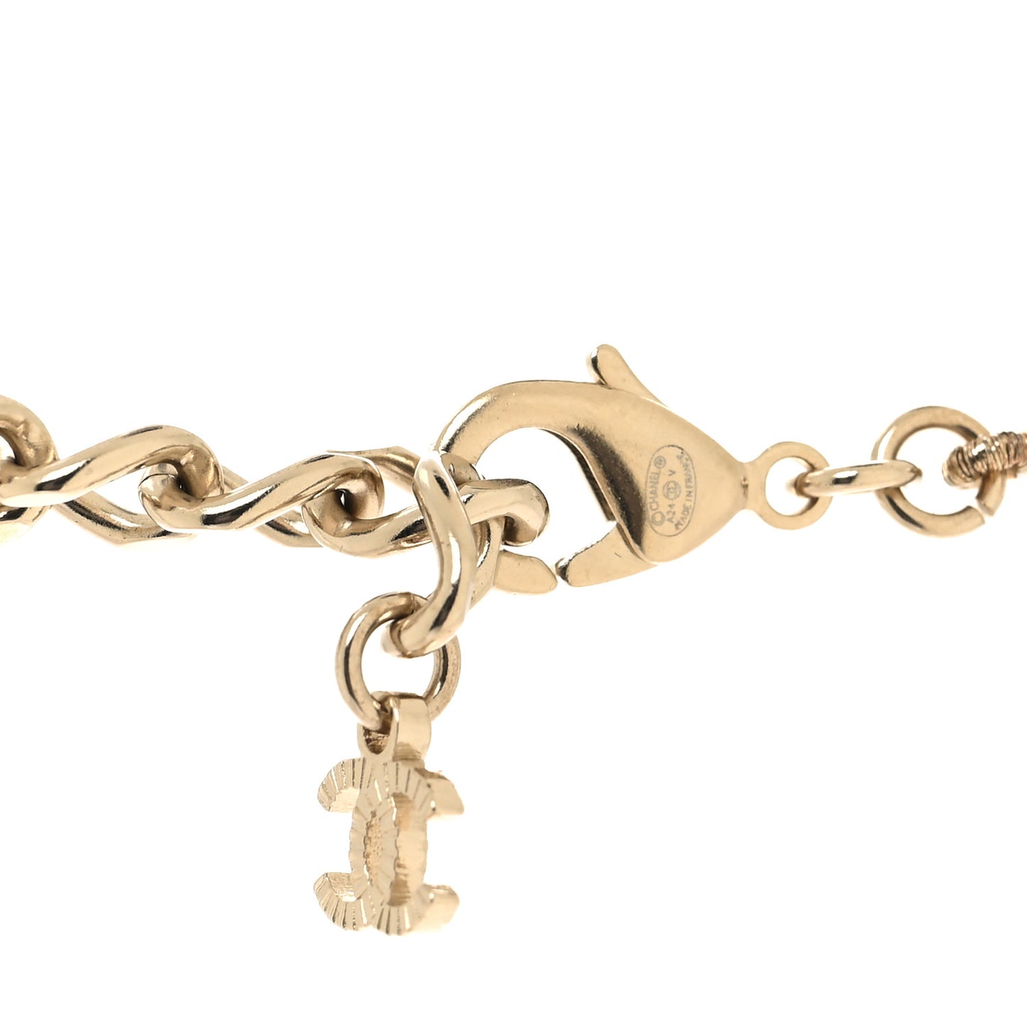 Pearl Crystal Baguette CC Short Necklace Gold