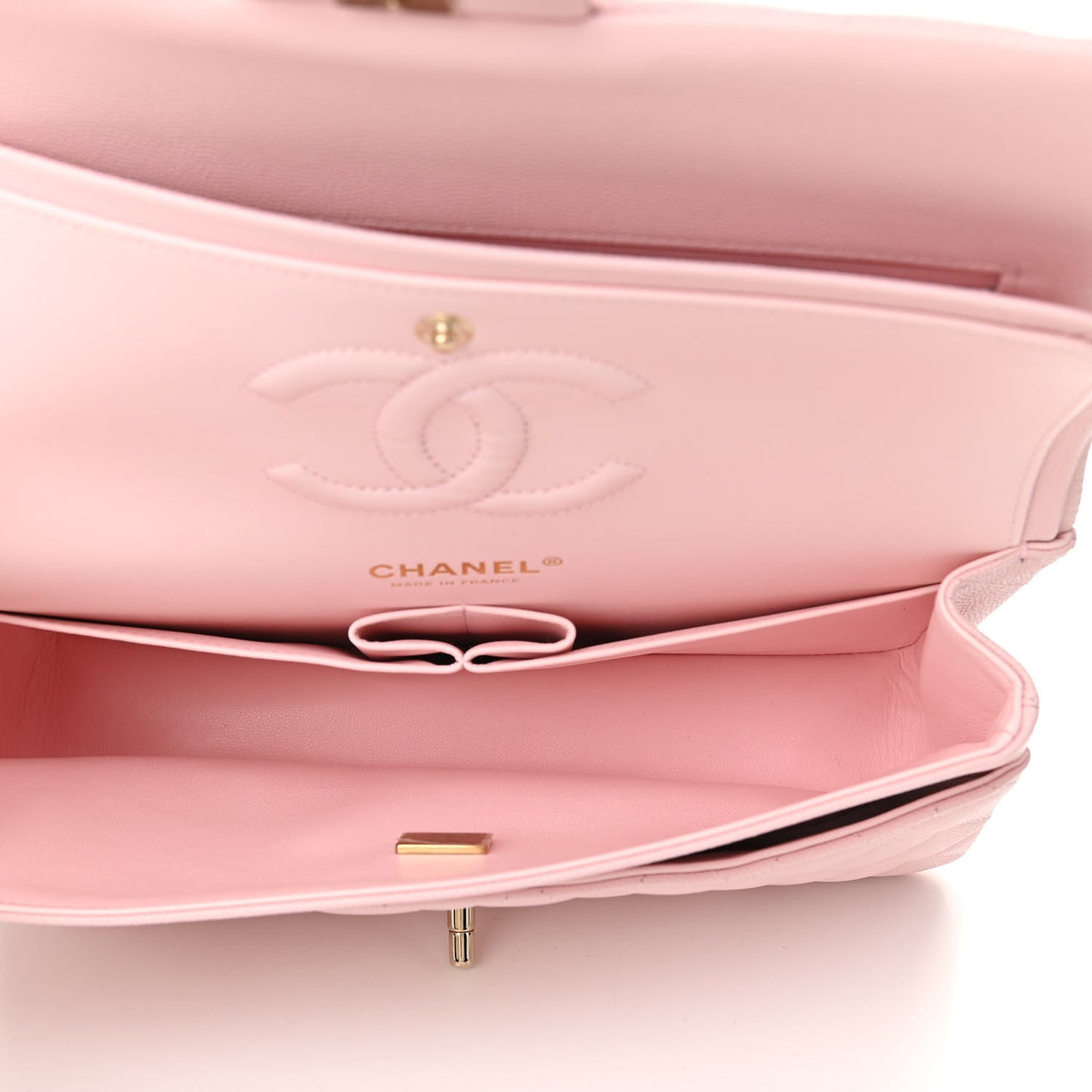 Caviar Quilted Medium Double Flap Light Pink