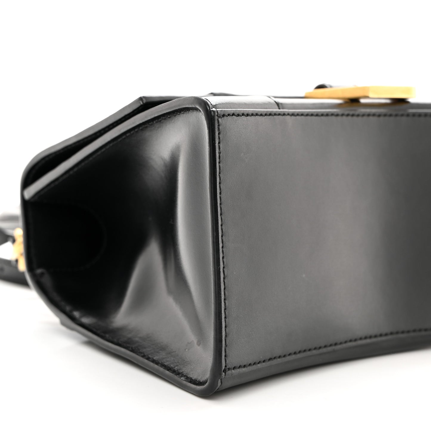 Shiny Box Calfskin Small Hourglass Top Handle Bag Black
